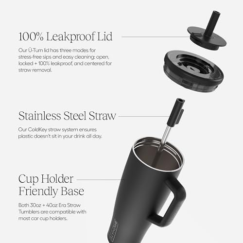 BrüMate Era 40 oz Tumbler with Handle and Straw | 100% Leakproof Insulated Tumbler with Lid and Straw | Made of Stainless Steel | Cup Holder Friendly Base | 40oz (Dark Aura)