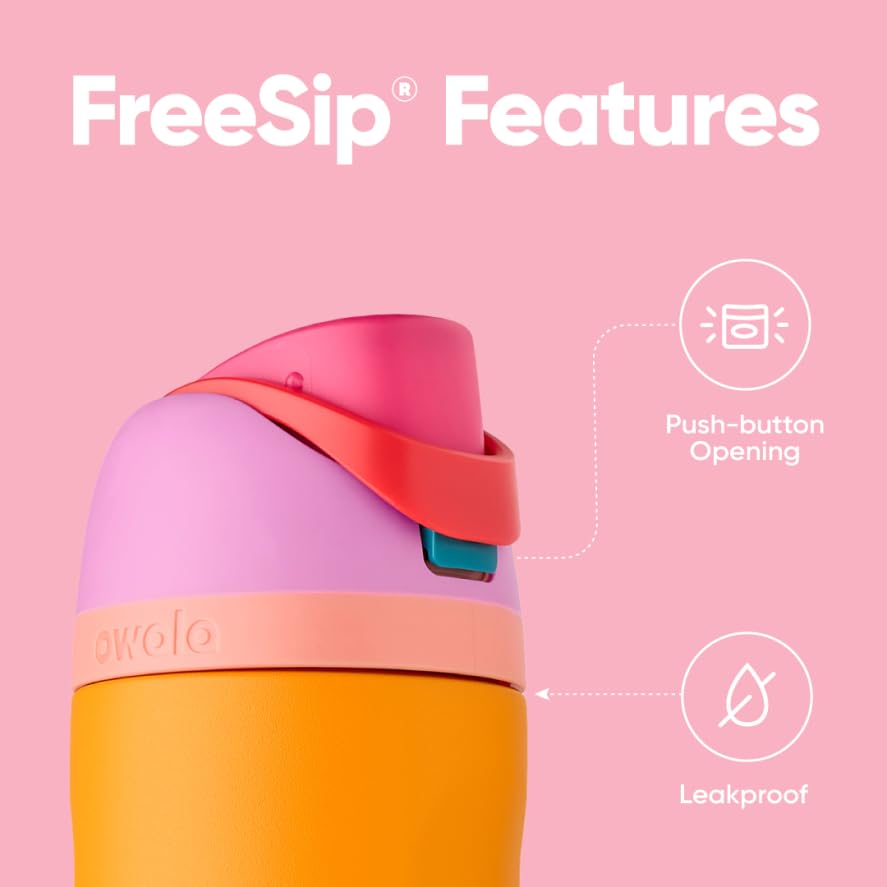 Owala FreeSip Insulated Stainless Steel Water Bottle with Straw, BPA-Free Sports Water Bottle, Great for Travel, 24 Oz, Shy Marshmallow