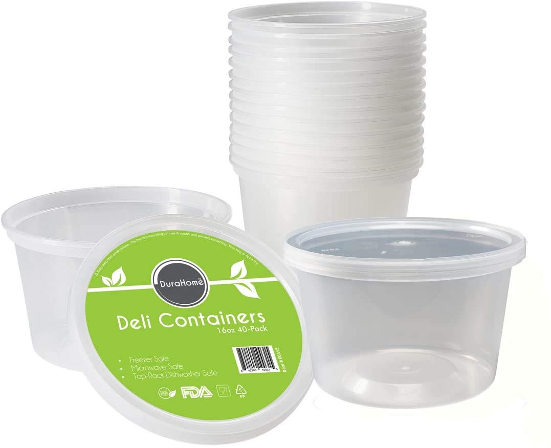 DuraHome - Deli food Storage Containers with Lids 32 oz, Quart Pack of 24 Leak-proof Freezer Safe Microwaveable Soup Storage Container - Clear Plastic Premium Quality