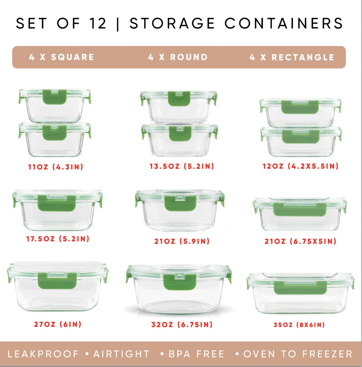 JoyJolt 24pc Borosilicate Glass Storage Containers with Lids | 12 Airtight/Freezer Safe Food Storage Containers for Pantry and Kitchen | Meal Prep Container for Lunch | Glass Tupperware Set