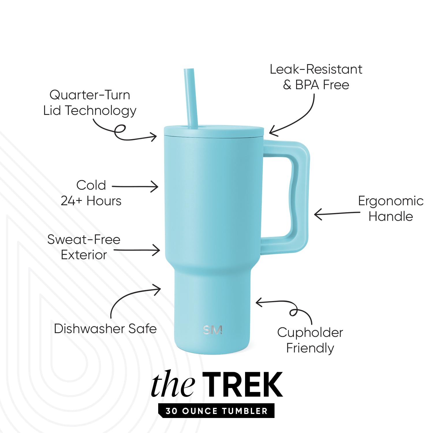 Simple Modern 40 oz Trek Tumbler with Handle and Straw Lid | Cup Holder Friendly Insulated Stainless Steel Travel Mug | Almond Birch