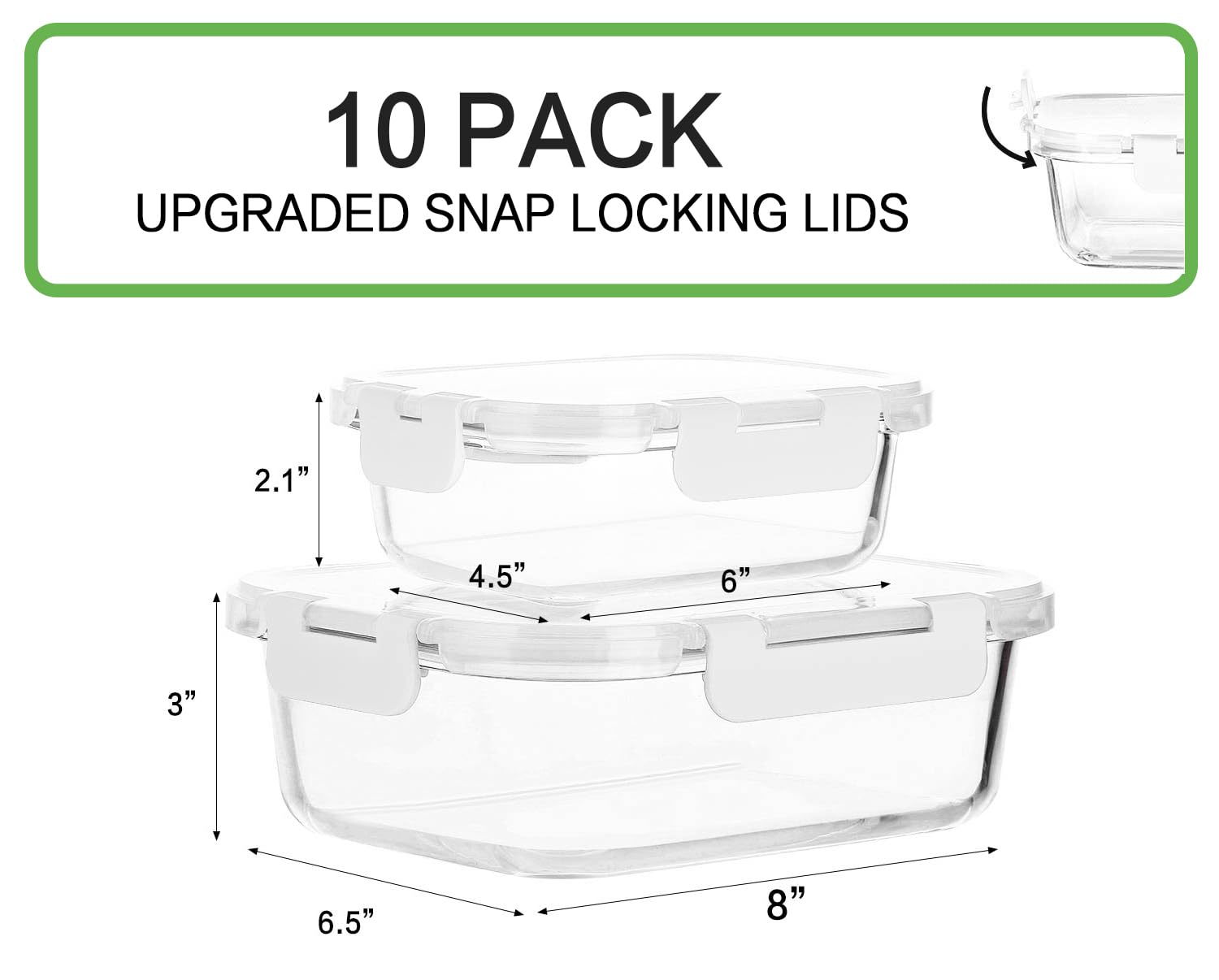 [10-Pack] Glass Meal Prep Containers with Lids, MCIRCO Food Storage Containers with Snap Locking Lids, Airtight Lunch Containers, Microwave, Oven, Freezer and Dishwasher