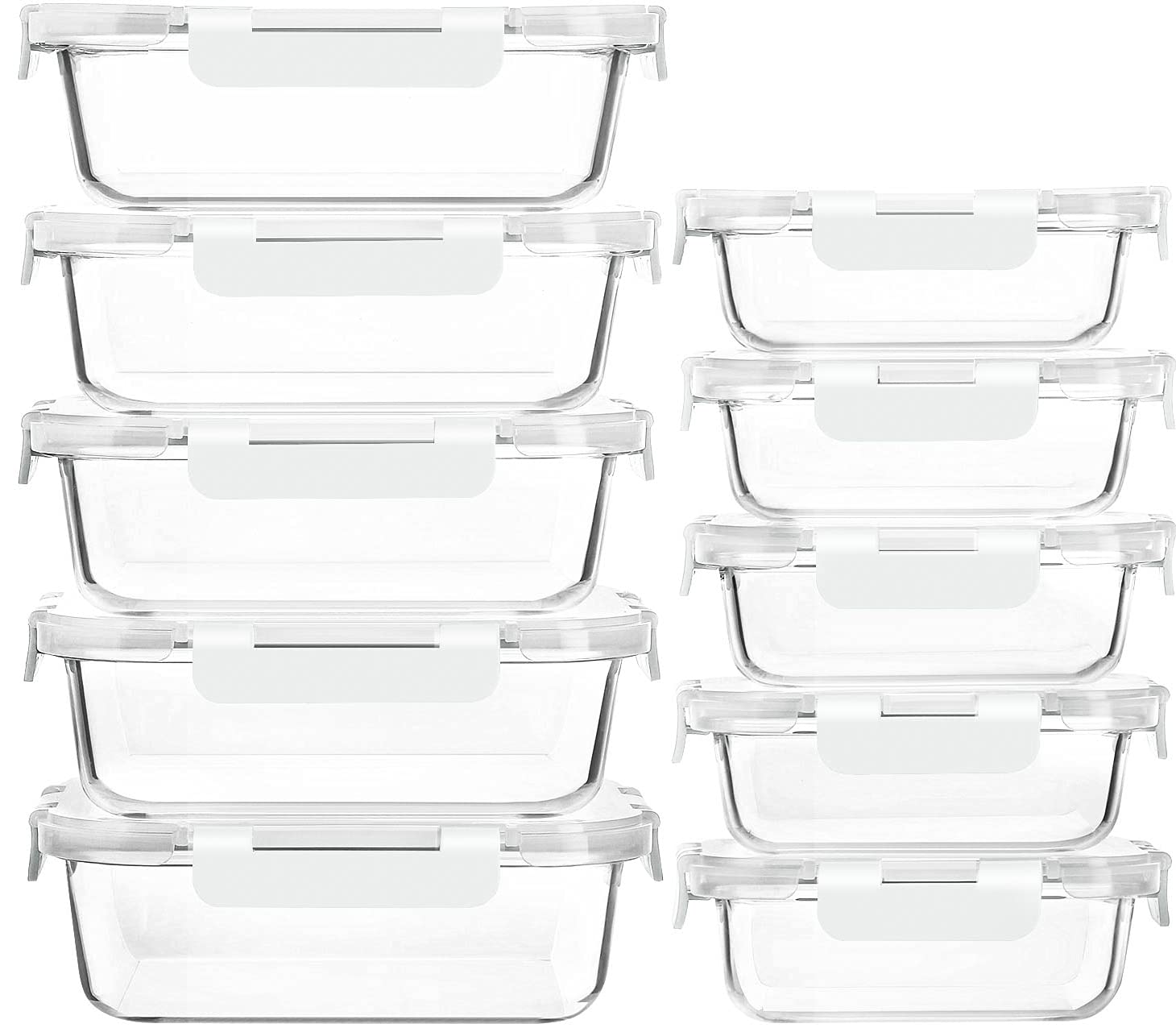 [10-Pack] Glass Meal Prep Containers with Lids, MCIRCO Food Storage Containers with Snap Locking Lids, Airtight Lunch Containers, Microwave, Oven, Freezer and Dishwasher