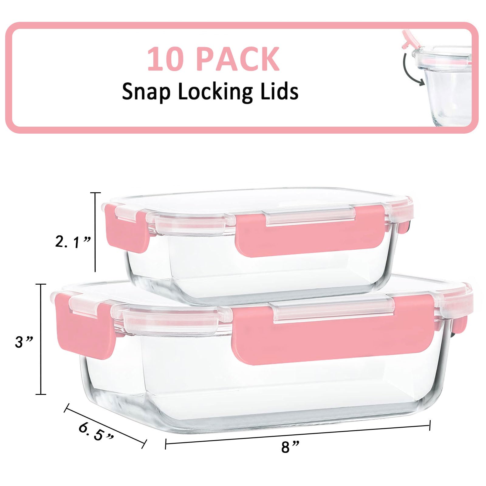 [10-Pack] Glass Meal Prep Containers with Lids, MCIRCO Food Storage Containers with Snap Locking Lids, Airtight Lunch Containers, Microwave, Oven, Freezer and Dishwasher