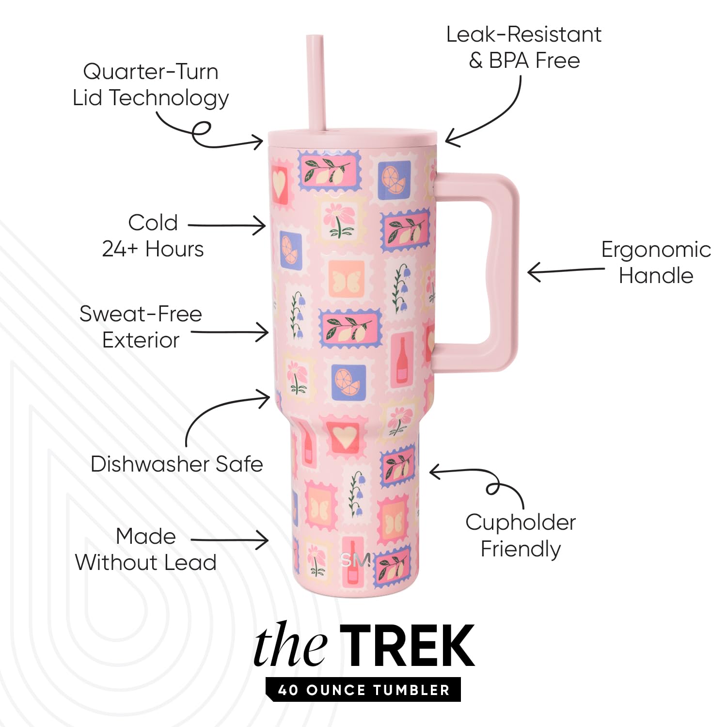 Simple Modern 40 oz Trek Tumbler with Handle and Straw Lid | Cup Holder Friendly Insulated Stainless Steel Travel Mug | Almond Birch