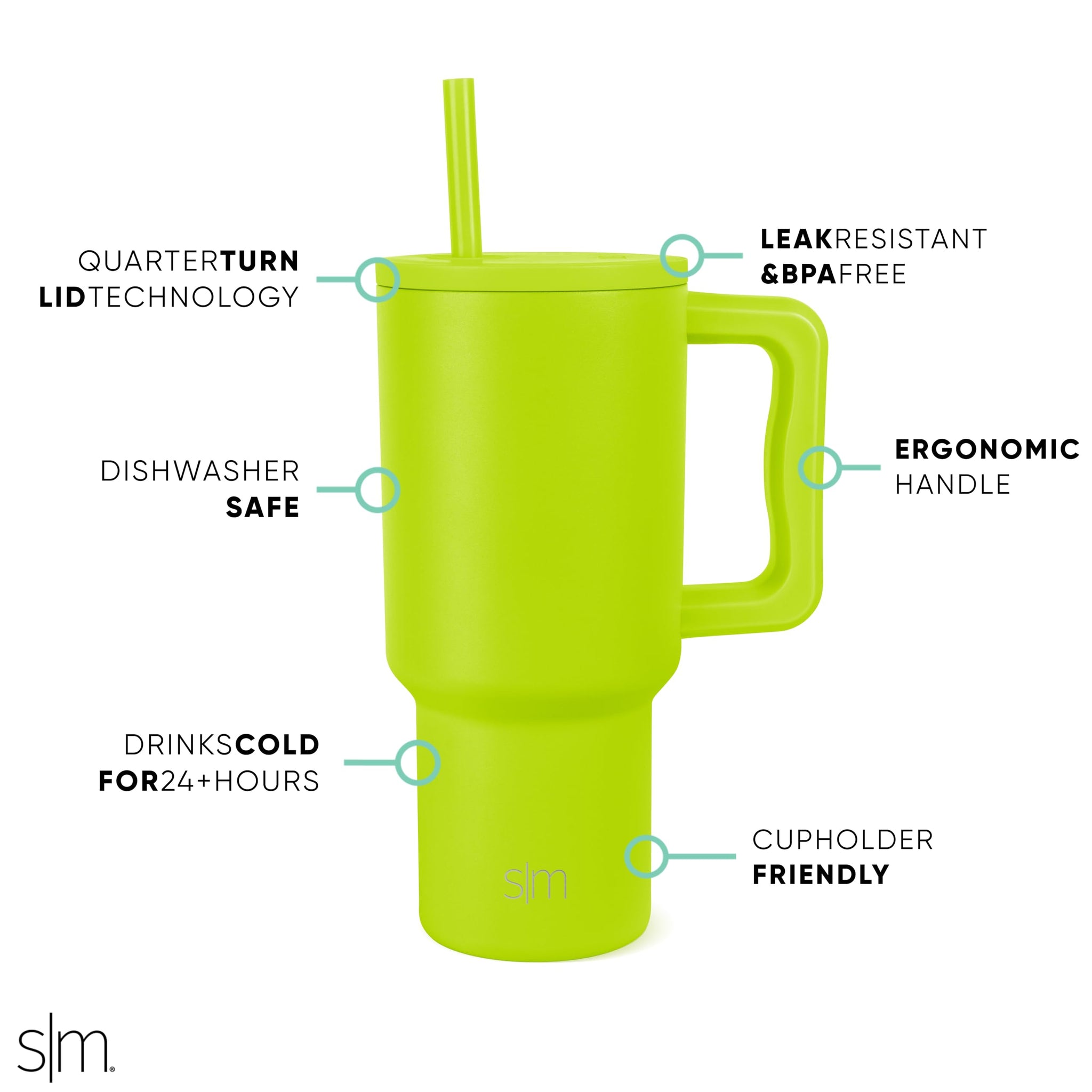 Simple Modern 40 oz Trek Tumbler with Handle and Straw Lid | Cup Holder Friendly Insulated Stainless Steel Travel Mug | Almond Birch
