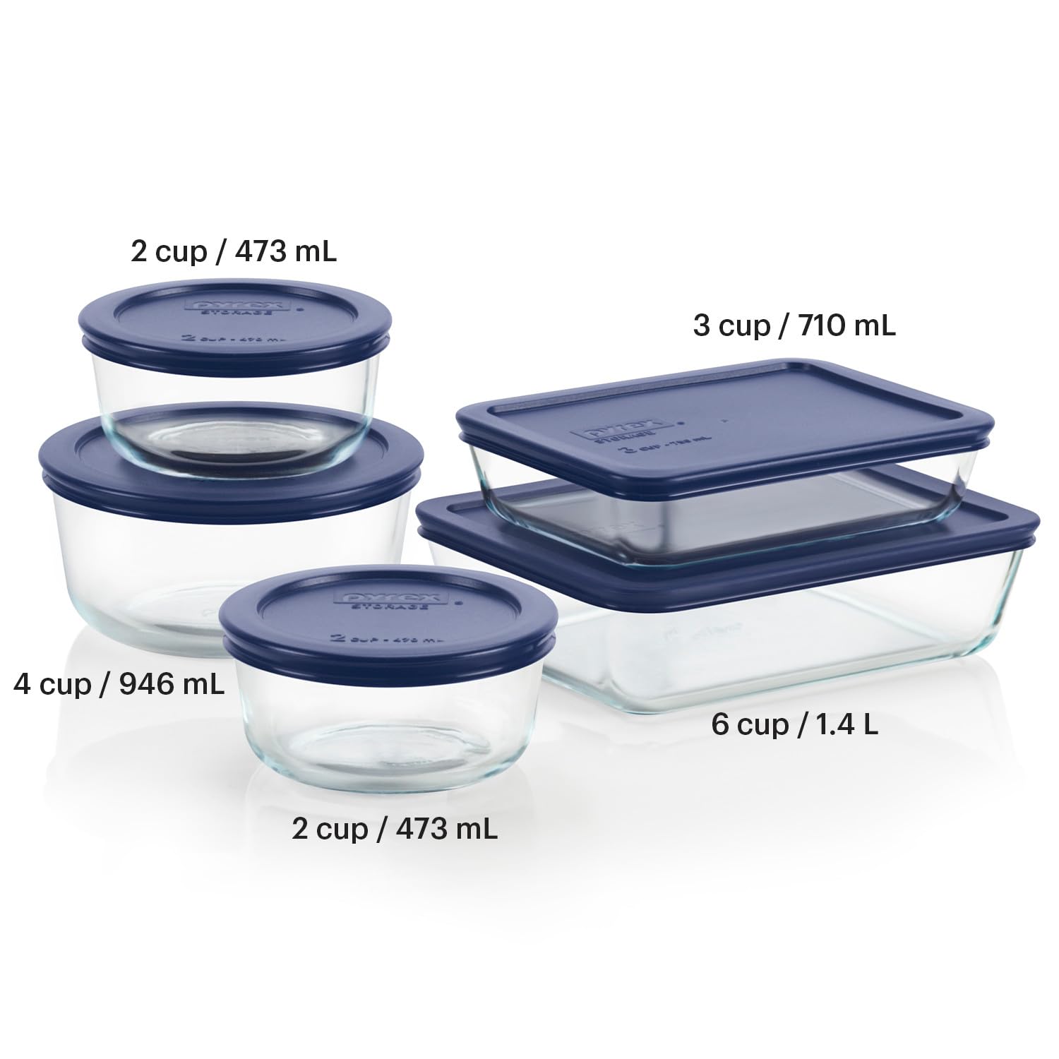 Pyrex Simply Store (12-Pack) Glass Food Storage Containers Set, (1, 2, & 3 Cup) Meal Prep Containers With BPA-Free Lids, Dishwasher & Microwave Safe