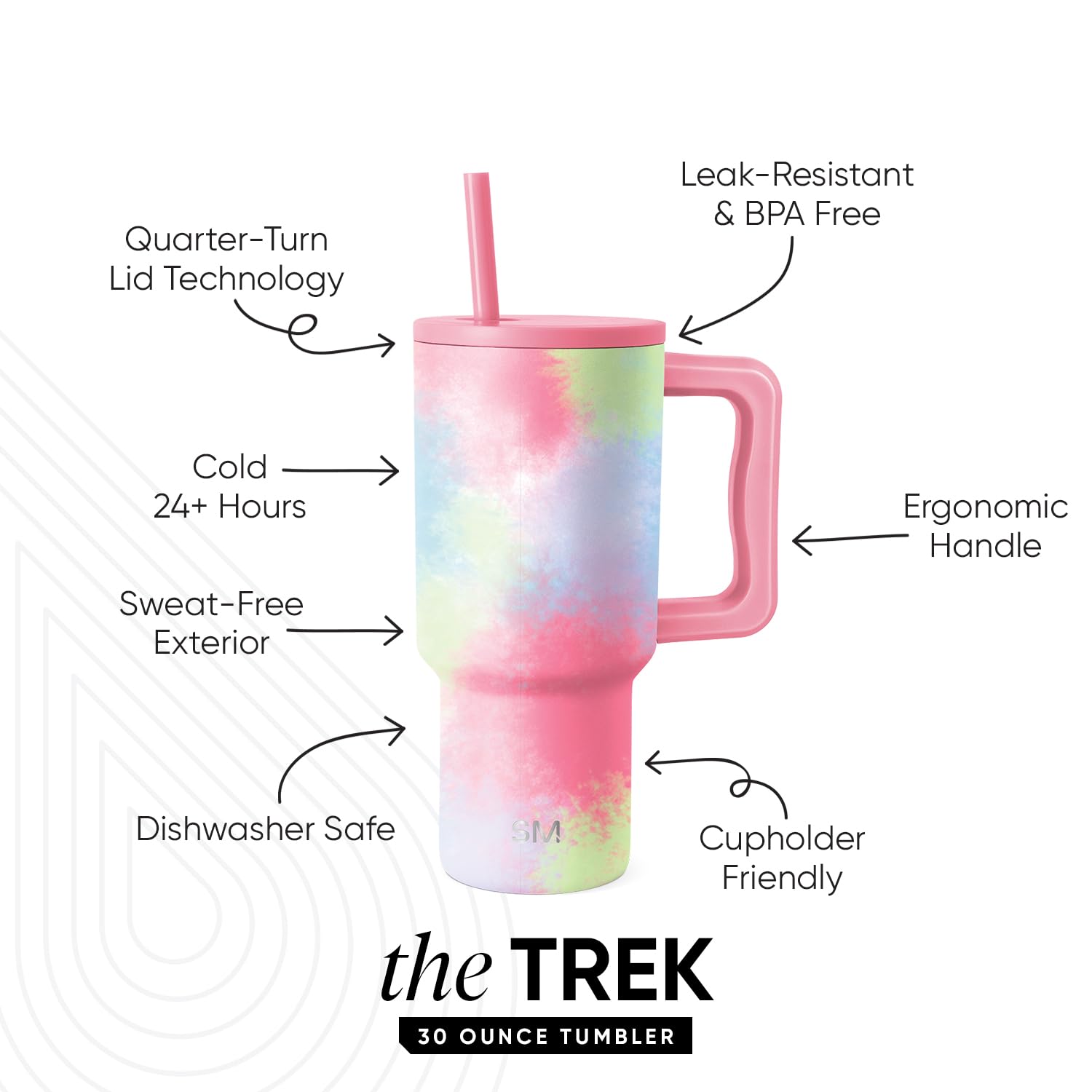 Simple Modern 40 oz Trek Tumbler with Handle and Straw Lid | Cup Holder Friendly Insulated Stainless Steel Travel Mug | Almond Birch