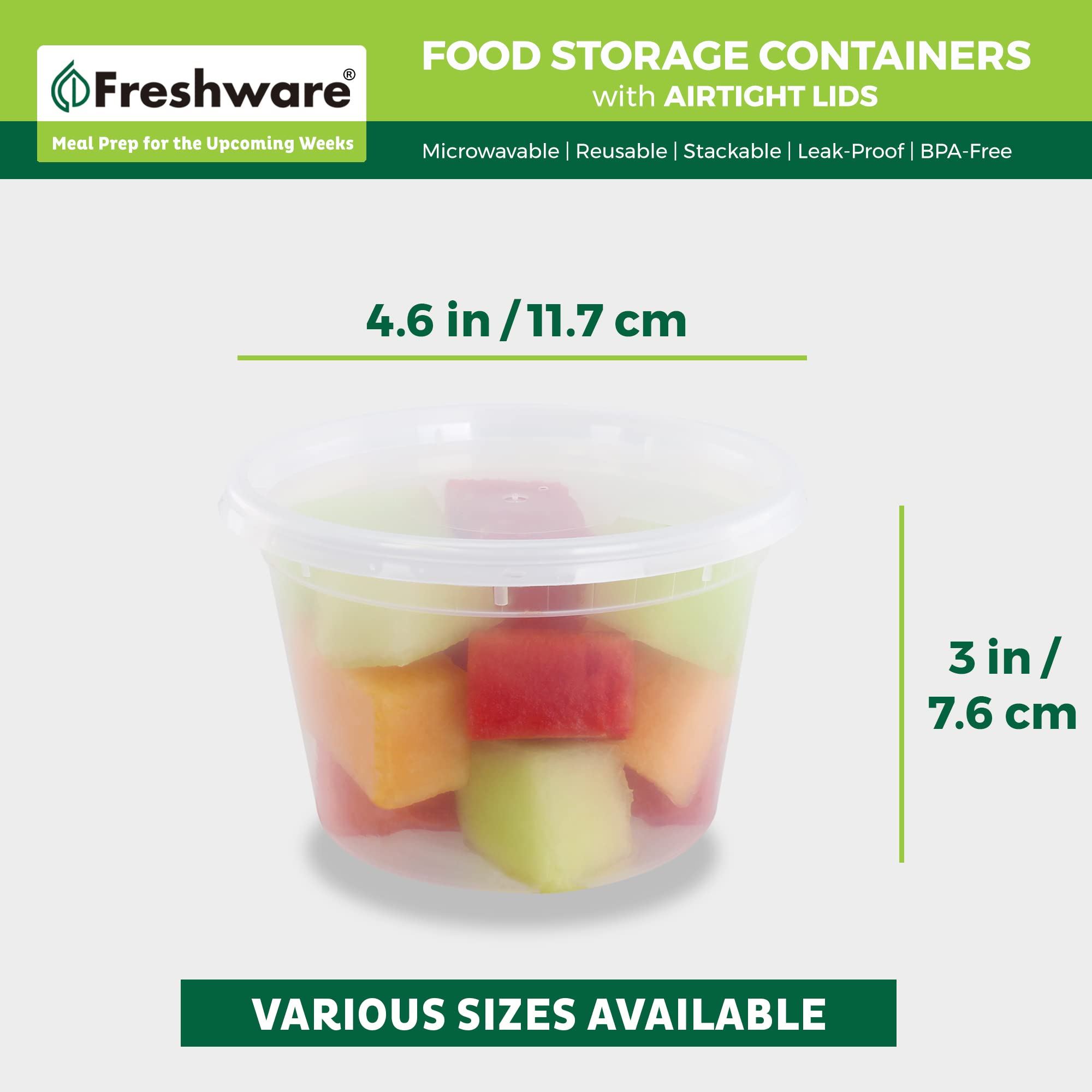 Freshware Food Storage Containers [50 Set] 16 oz Plastic Deli Containers with Lids, Slime, Soup, Meal Prep Containers | BPA Free | Stackable | Leakproof | Microwave/Dishwasher/Freezer Safe