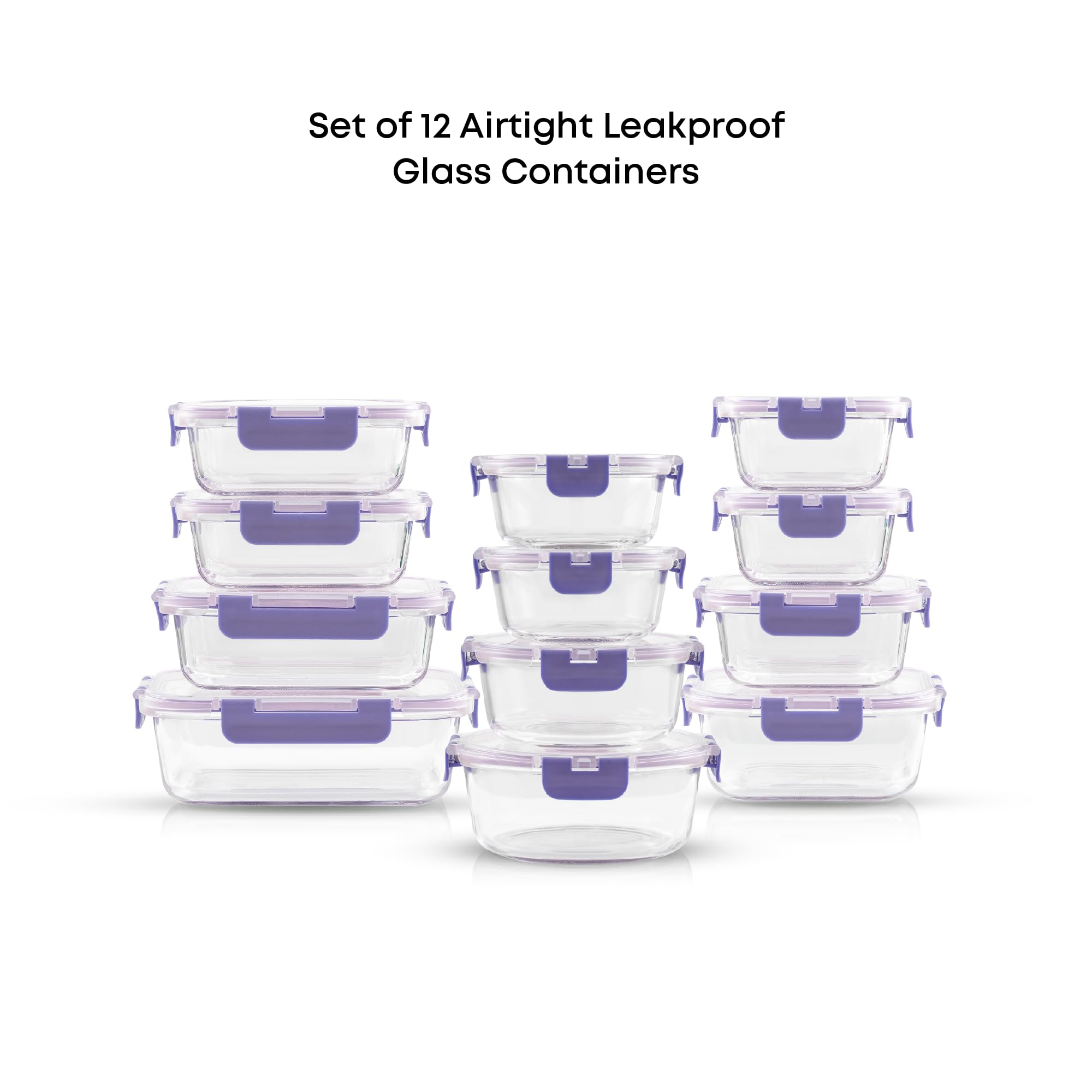 JoyJolt 24pc Borosilicate Glass Storage Containers with Lids | 12 Airtight/Freezer Safe Food Storage Containers for Pantry and Kitchen | Meal Prep Container for Lunch | Glass Tupperware Set