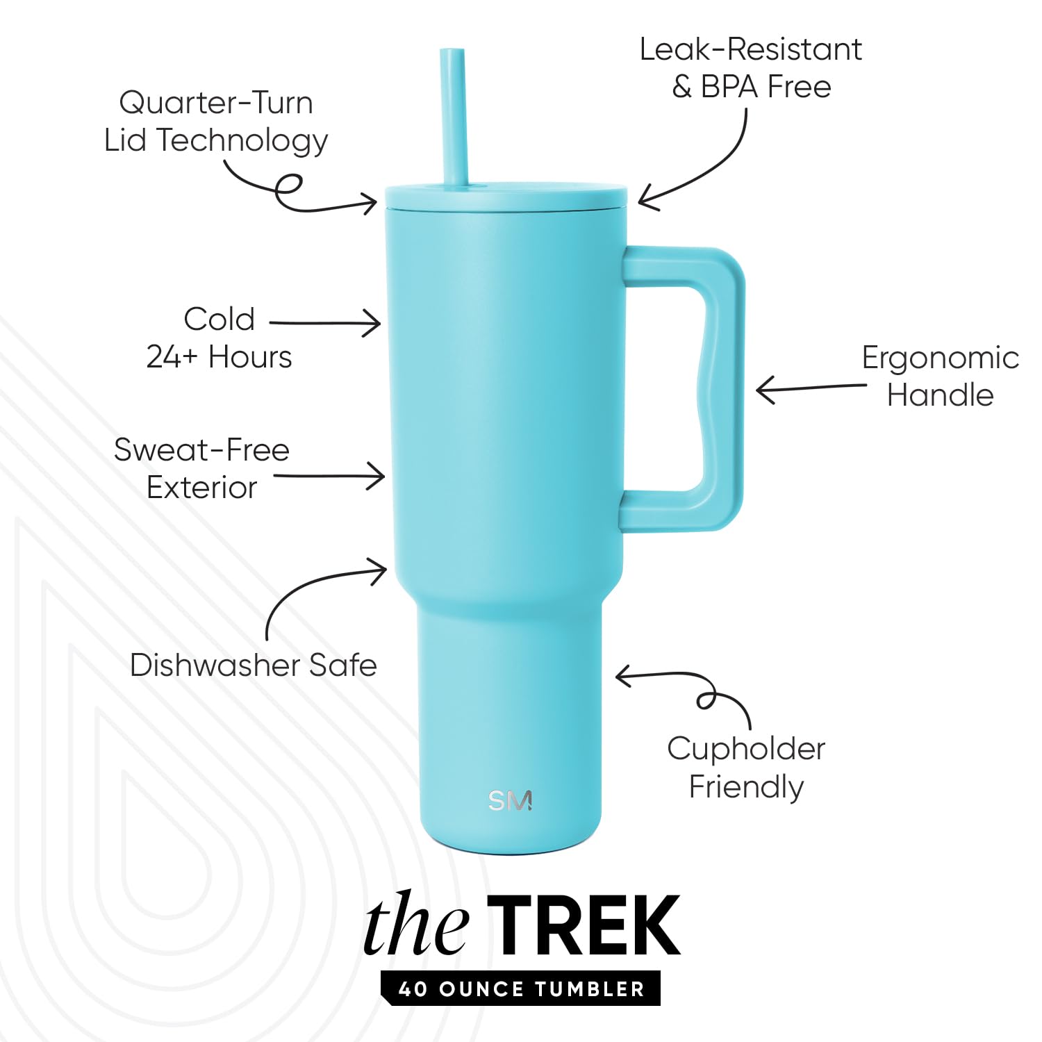 Simple Modern 40 oz Trek Tumbler with Handle and Straw Lid | Cup Holder Friendly Insulated Stainless Steel Travel Mug | Almond Birch