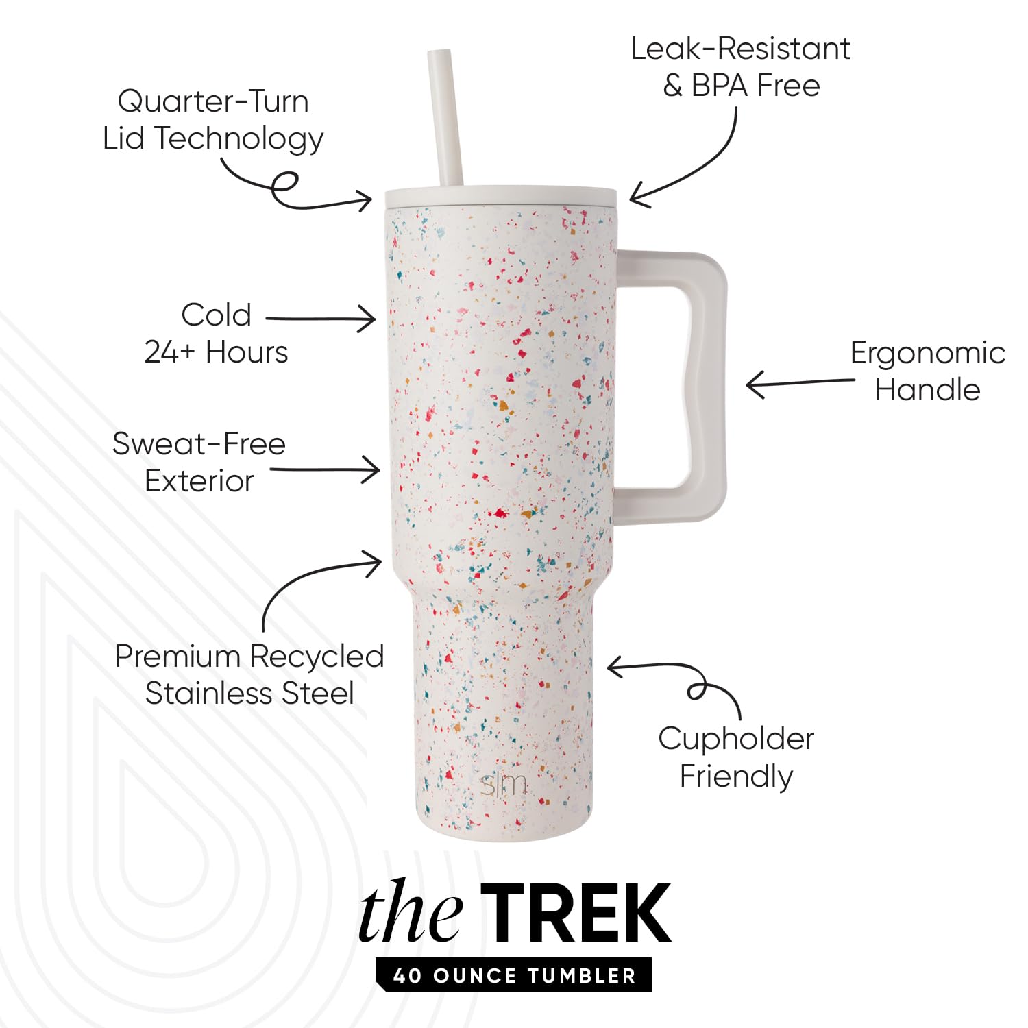 Simple Modern 40 oz Trek Tumbler with Handle and Straw Lid | Cup Holder Friendly Insulated Stainless Steel Travel Mug | Almond Birch