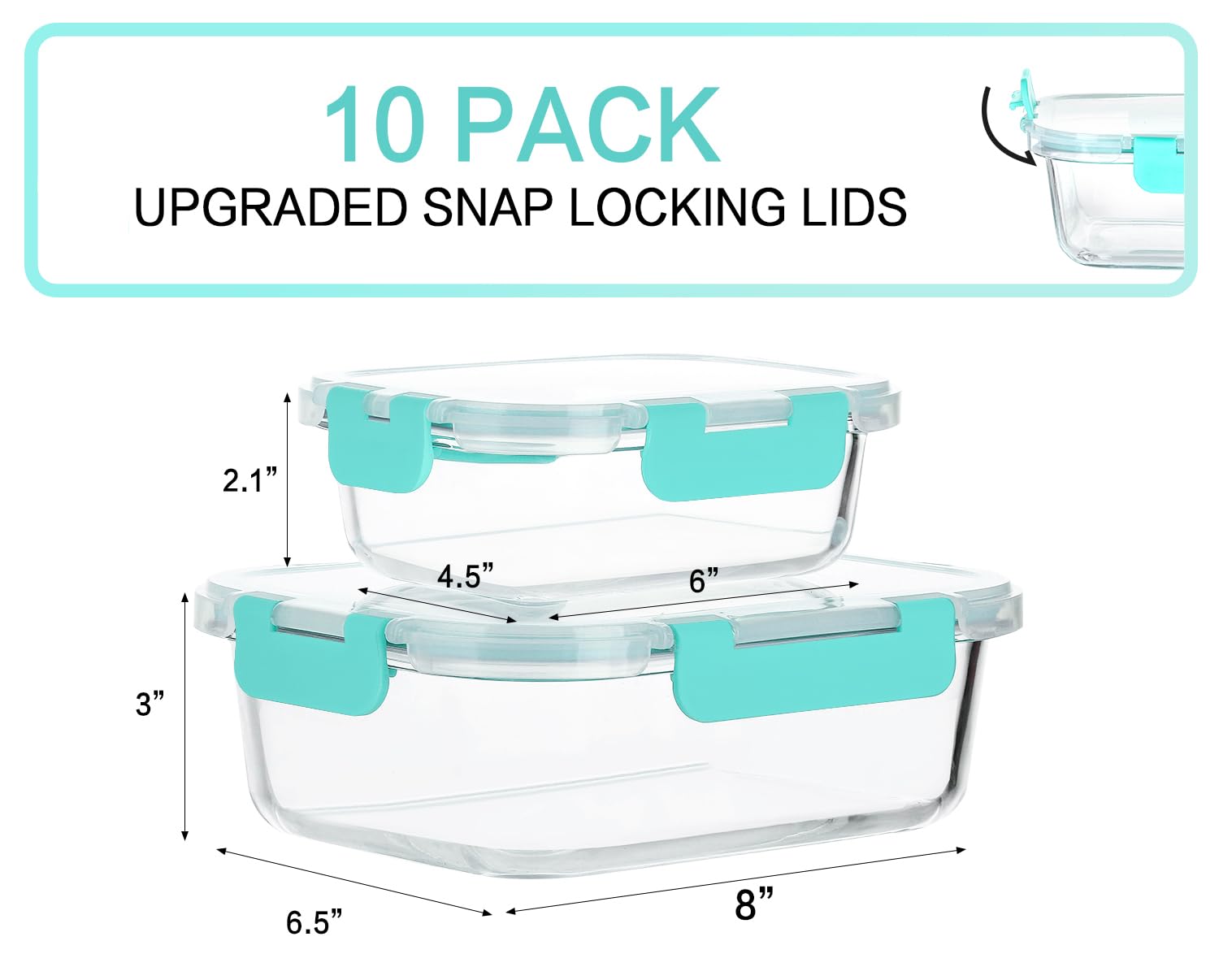 [10-Pack] Glass Meal Prep Containers with Lids, MCIRCO Food Storage Containers with Snap Locking Lids, Airtight Lunch Containers, Microwave, Oven, Freezer and Dishwasher