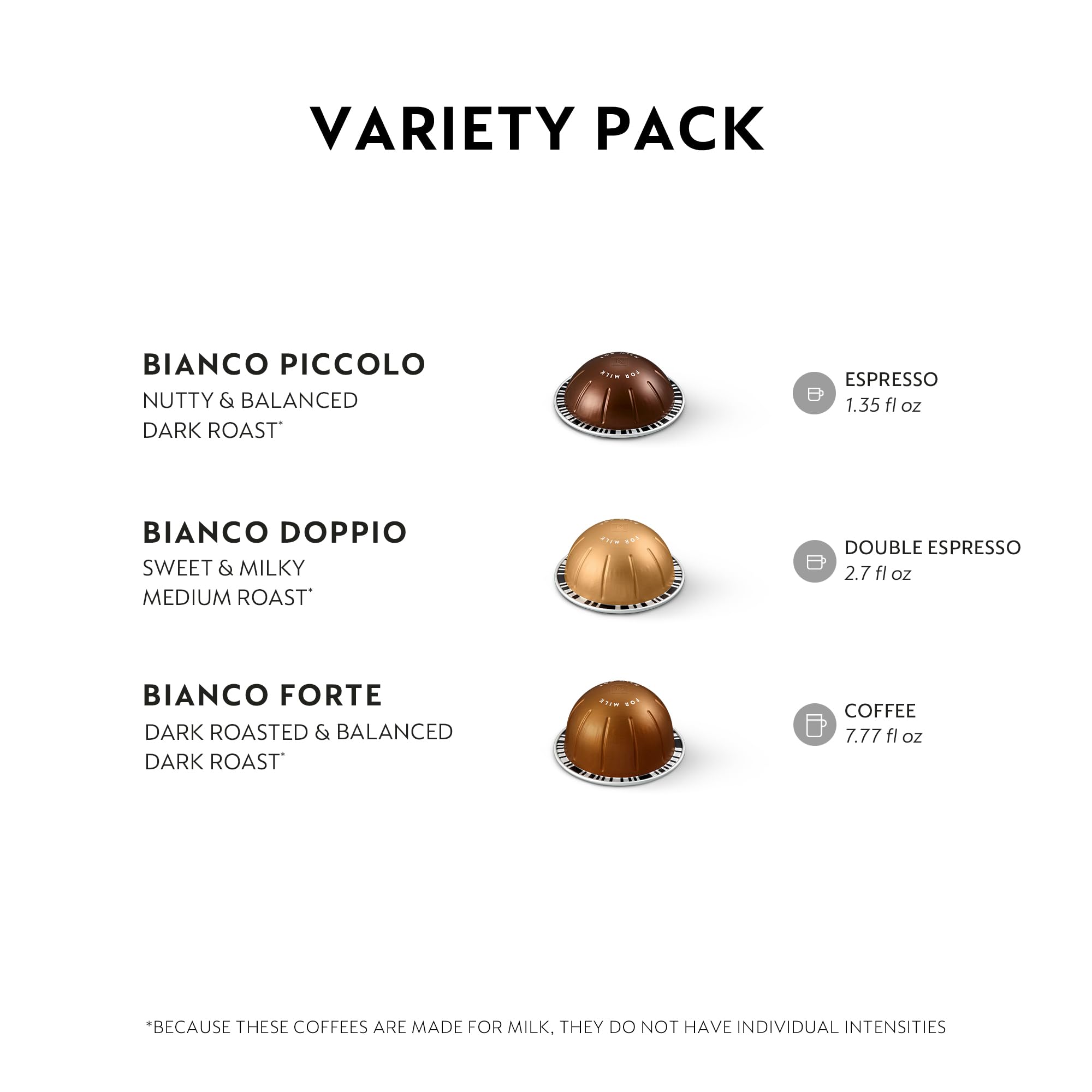 Nespresso Capsules Vertuo, Variety Pack, Medium and Dark Roast Coffee, 30 Count Coffee Pods, Brews 7.8 oz.