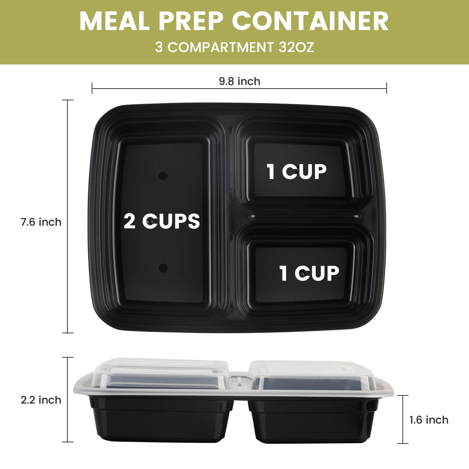 Ezalia 15 Pack- Meal Prep Containers 32oz, Plastic Food Prep Containers Reusable, Leakproof To Go Food Containers with Lids, BPA-Free, Microwave/Dishwasher/Freezer Safe