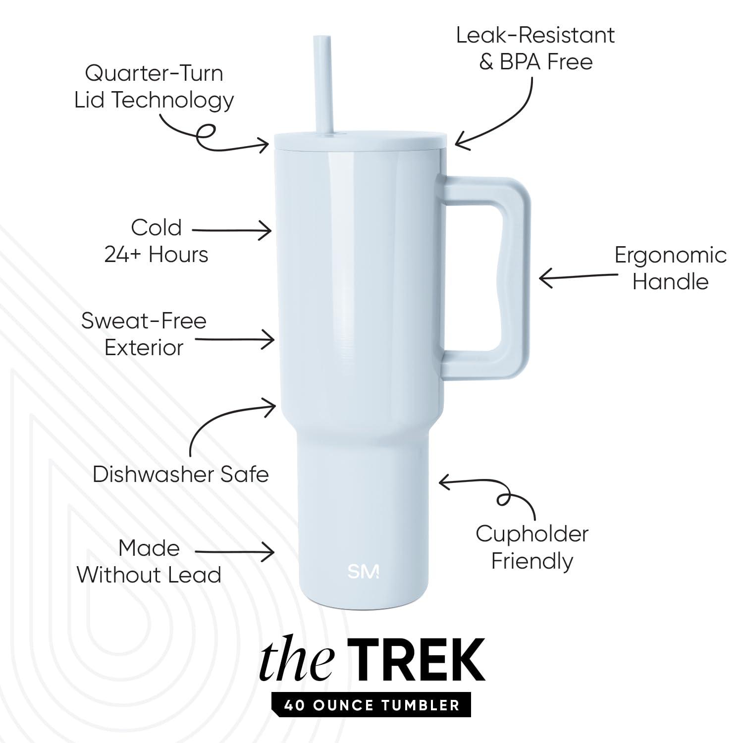 Simple Modern 40 oz Trek Tumbler with Handle and Straw Lid | Cup Holder Friendly Insulated Stainless Steel Travel Mug | Almond Birch