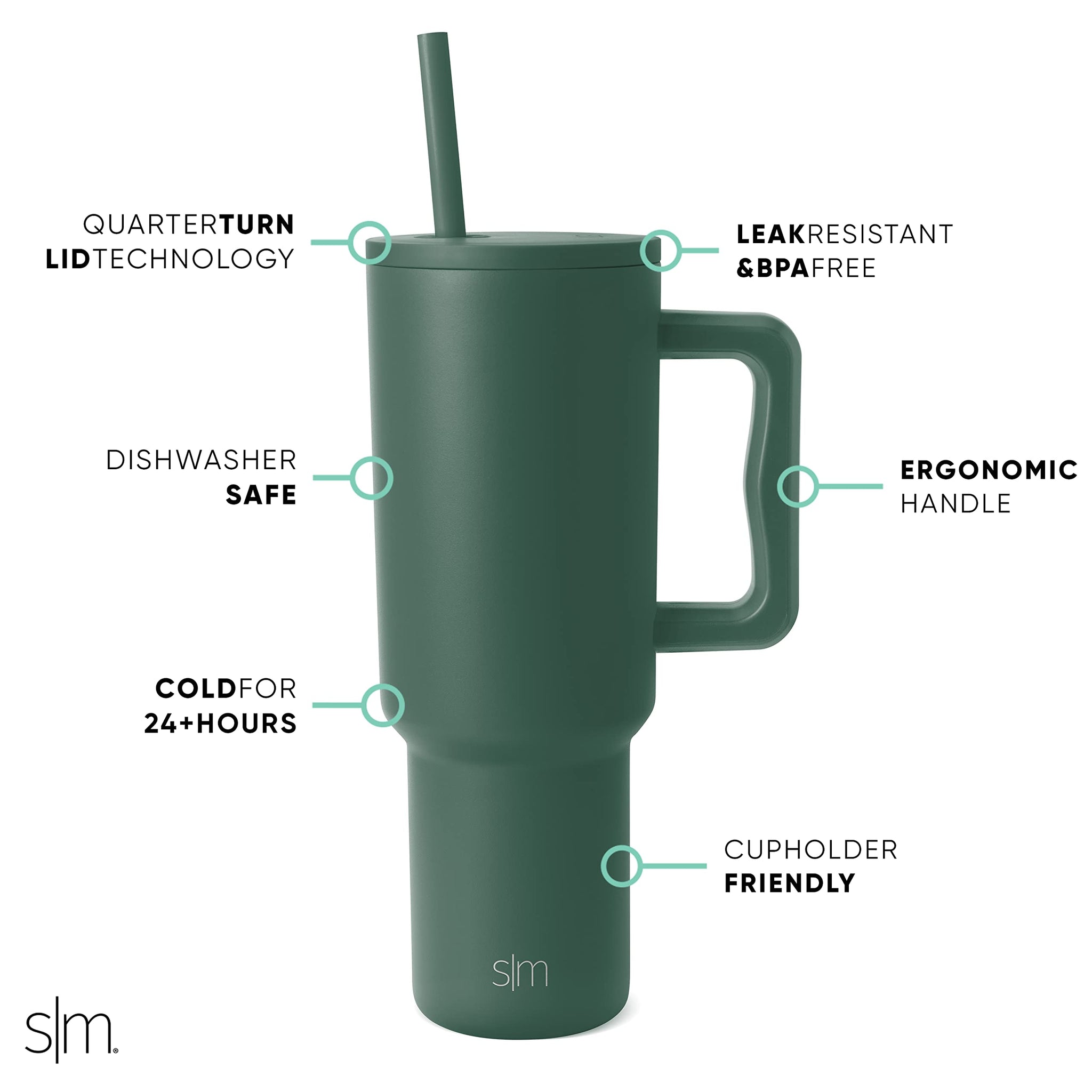 Simple Modern 40 oz Trek Tumbler with Handle and Straw Lid | Cup Holder Friendly Insulated Stainless Steel Travel Mug | Almond Birch