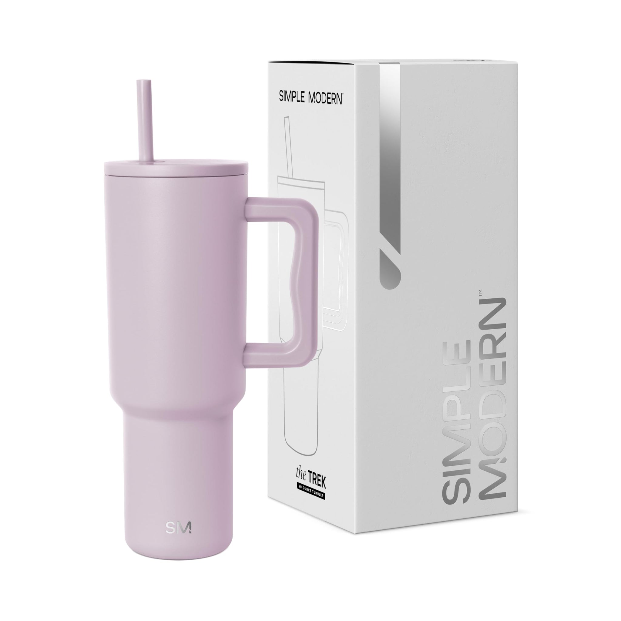 Simple Modern 40 oz Trek Tumbler with Handle and Straw Lid | Cup Holder Friendly Insulated Stainless Steel Travel Mug | Almond Birch