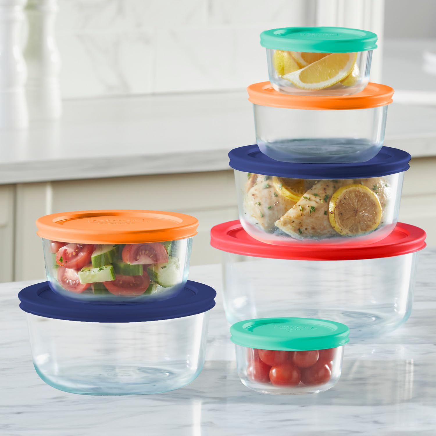 Pyrex Simply Store (12-Pack) Glass Food Storage Containers Set, (1, 2, & 3 Cup) Meal Prep Containers With BPA-Free Lids, Dishwasher & Microwave Safe