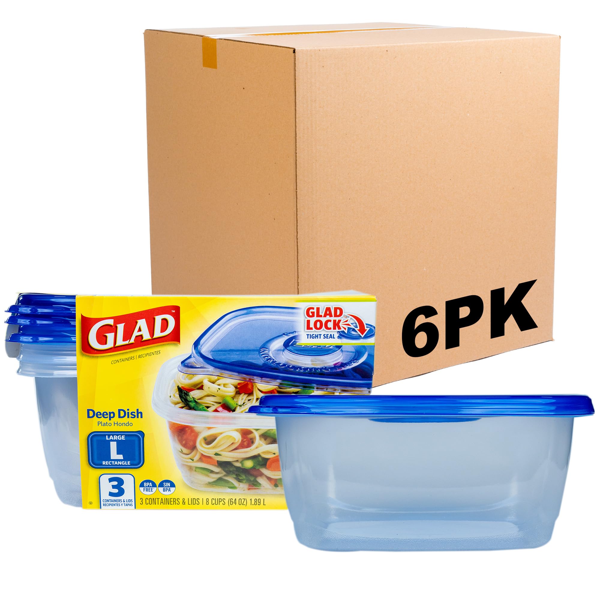 Glad Food Storage Containers, Deep Dish, 64 Ounce, 3 Count