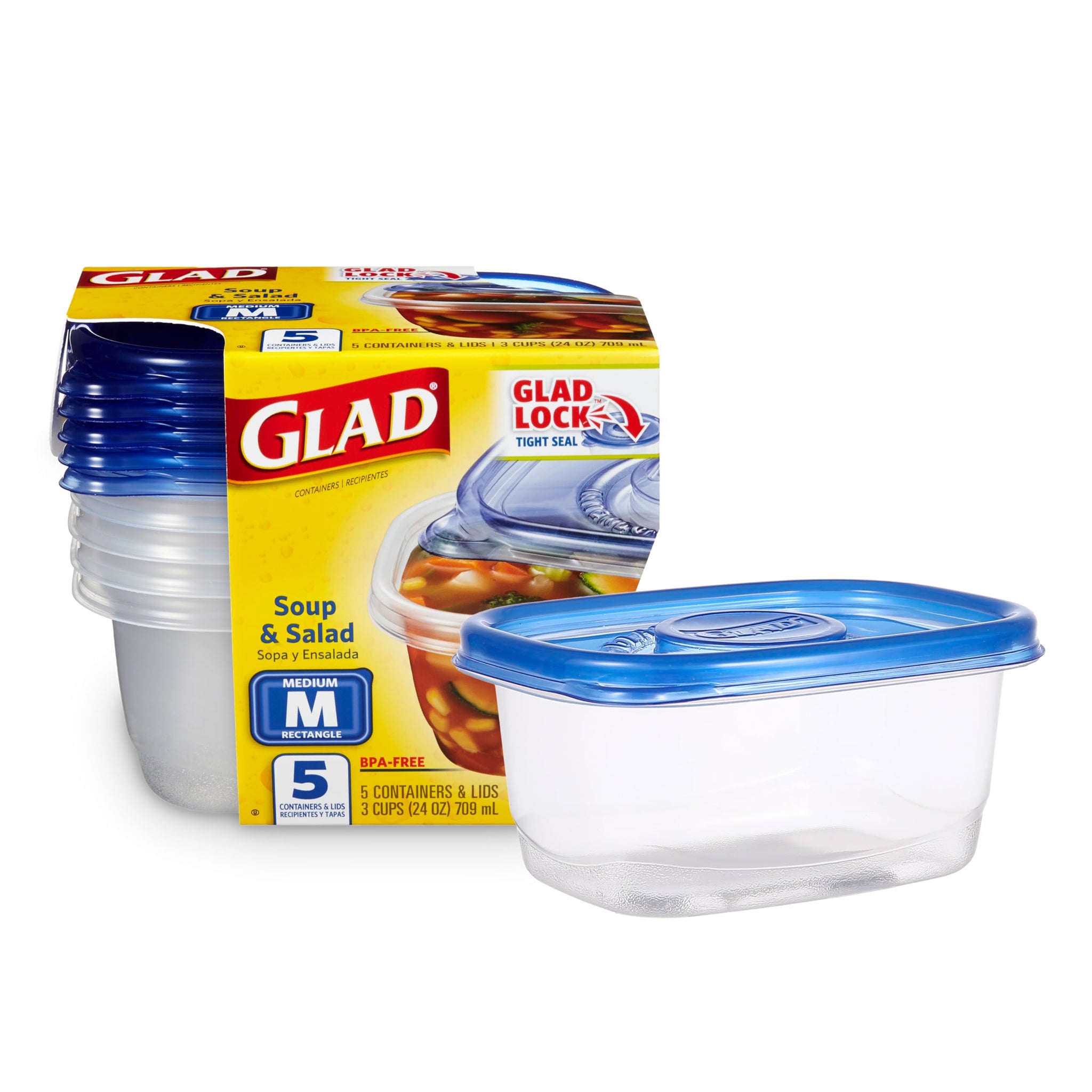 Glad Food Storage Containers, Deep Dish, 64 Ounce, 3 Count