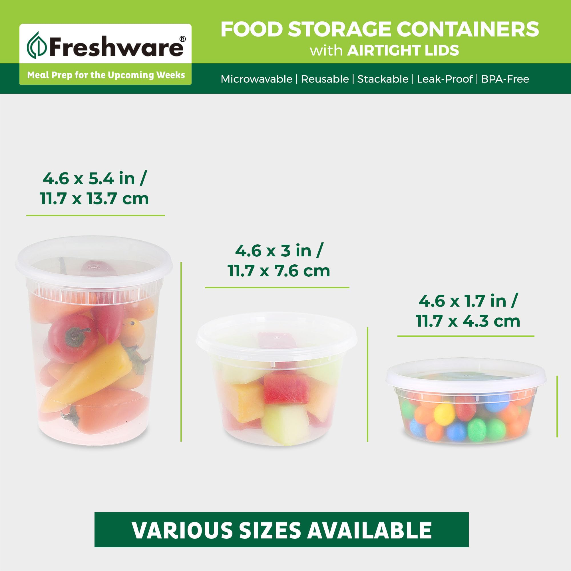 Freshware Food Storage Containers [50 Set] 16 oz Plastic Deli Containers with Lids, Slime, Soup, Meal Prep Containers | BPA Free | Stackable | Leakproof | Microwave/Dishwasher/Freezer Safe