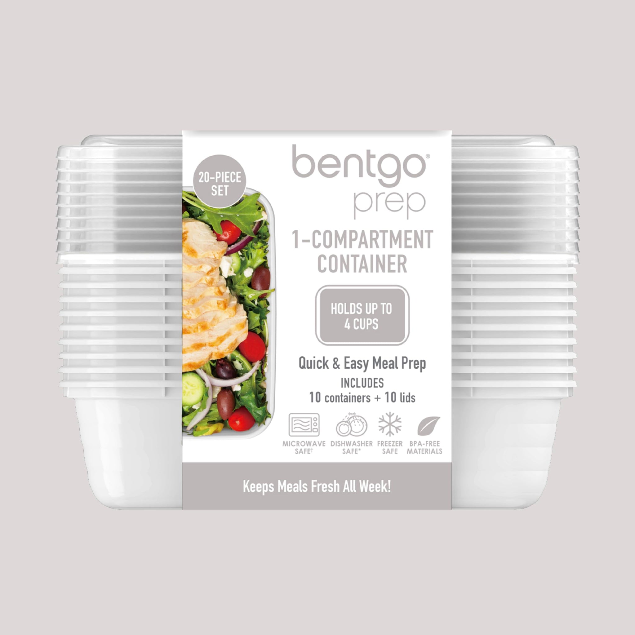 Bentgo 20-Piece Lightweight, Durable, Reusable BPA-Free 1-Compartment Containers - Microwave, Freezer, Dishwasher Safe - Mint