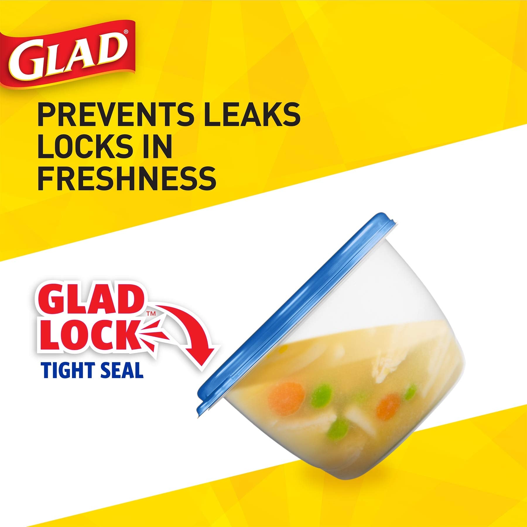 Glad Food Storage Containers, Deep Dish, 64 Ounce, 3 Count