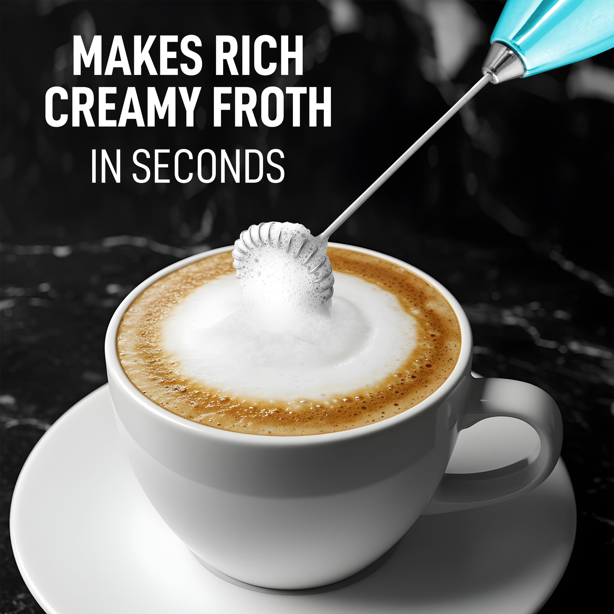 Zulay Kitchen Powerful Milk Frother Wand With 2 Duracell Batteries - Ultra Fast Handheld Drink Mixer - Electric Whisk Foam Maker for Coffee, Lattes, Cappuccino, Matcha, Hot Chocolate & Creamer - Black