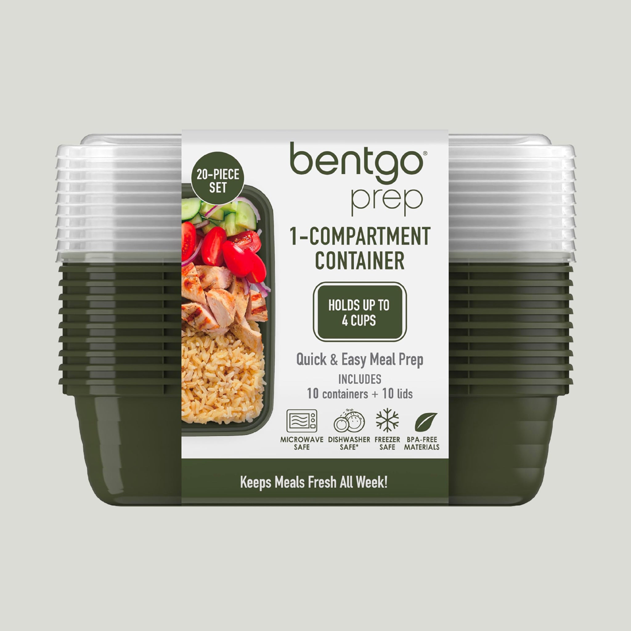Bentgo 20-Piece Lightweight, Durable, Reusable BPA-Free 1-Compartment Containers - Microwave, Freezer, Dishwasher Safe - Mint