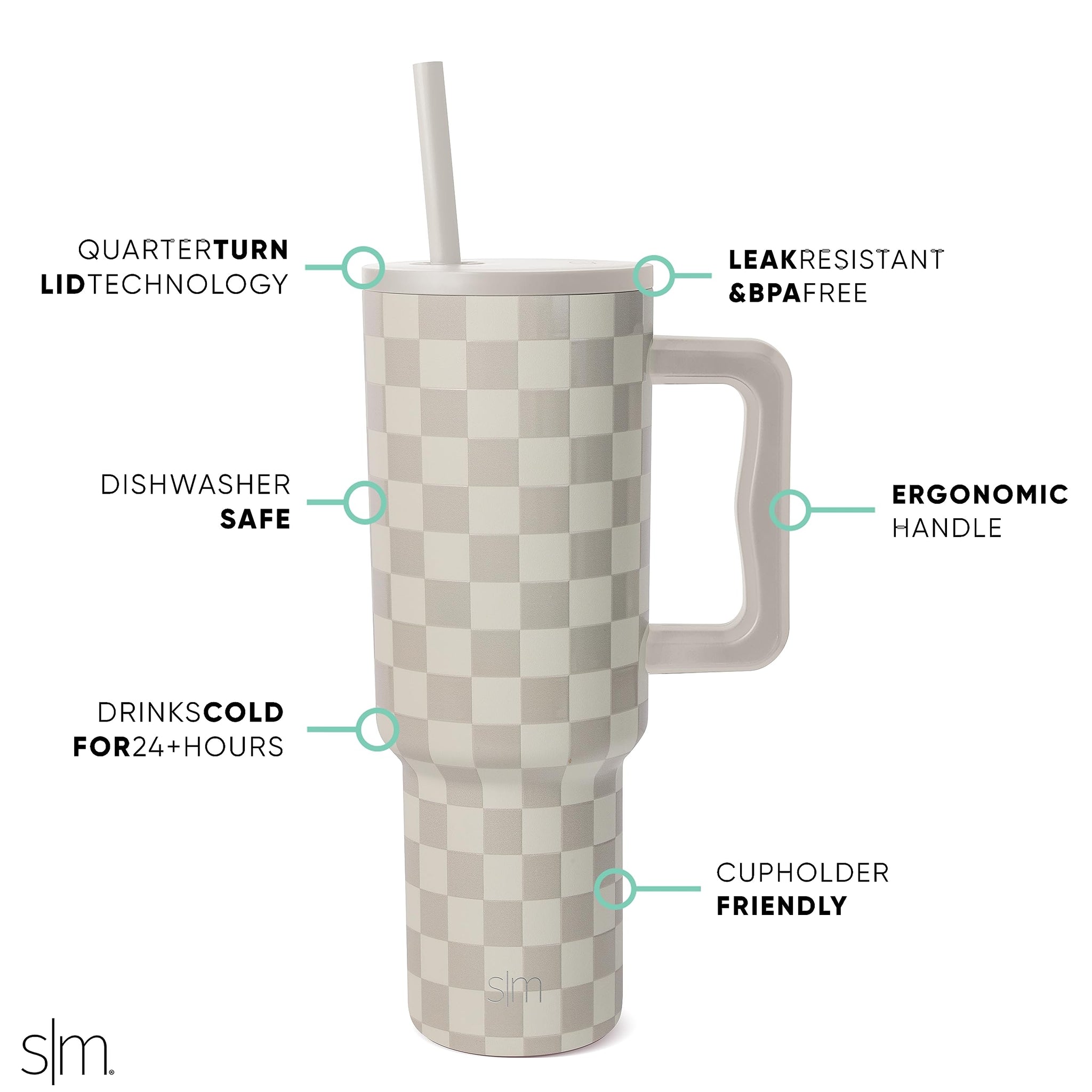 Simple Modern 40 oz Trek Tumbler with Handle and Straw Lid | Cup Holder Friendly Insulated Stainless Steel Travel Mug | Almond Birch