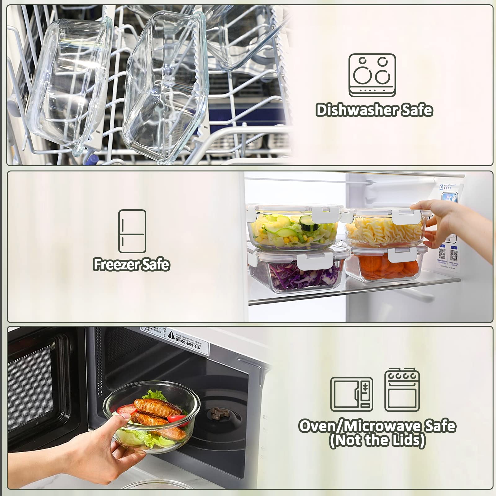[10-Pack] Glass Meal Prep Containers with Lids, MCIRCO Food Storage Containers with Snap Locking Lids, Airtight Lunch Containers, Microwave, Oven, Freezer and Dishwasher