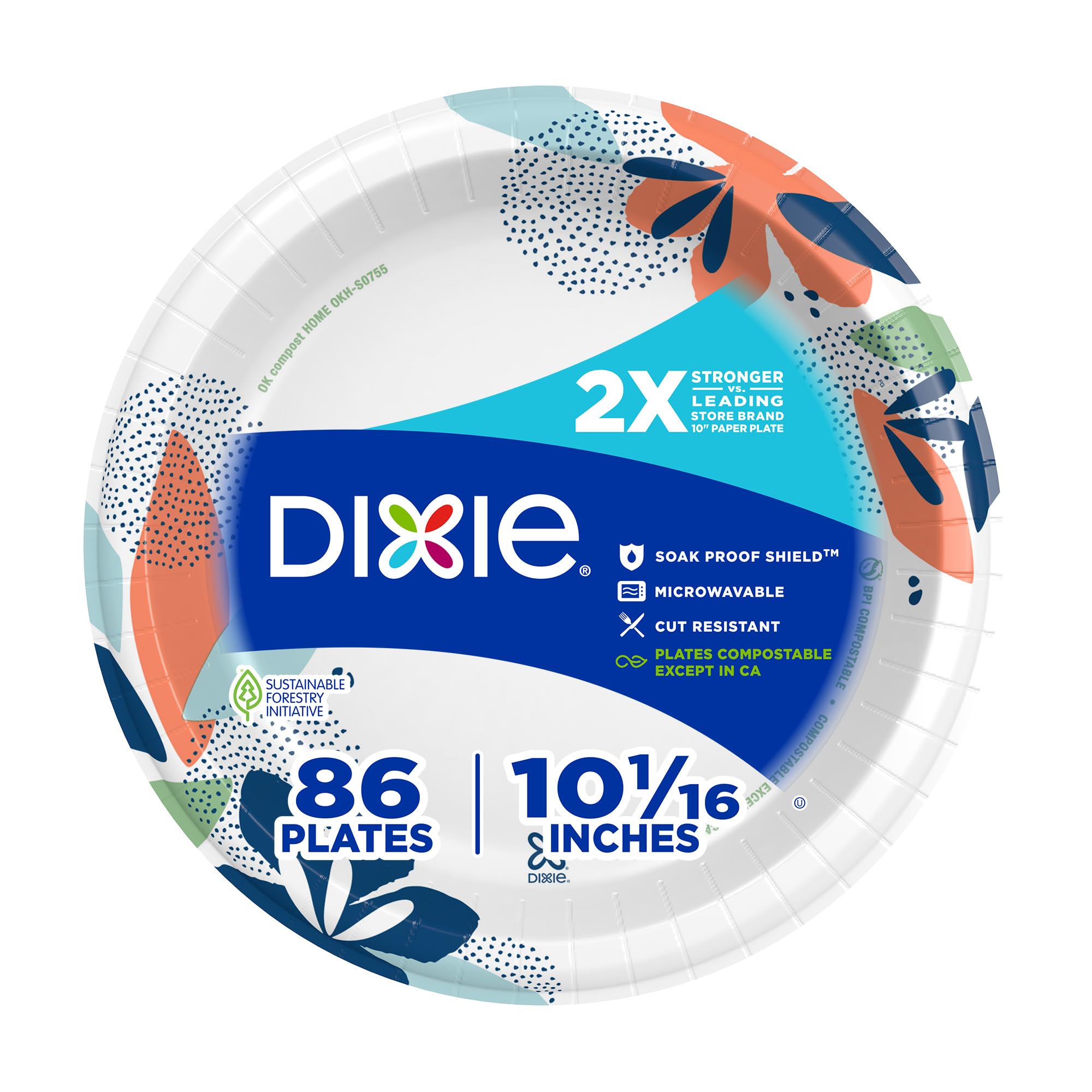 Dixie Large Paper Plates, 10 Inch, 204 Count, 2X Stronger*, Microwave-Safe, Soak-Proof, Cut Resistant, Disposable Plates For Everyday Breakfast, Lunch, & Dinner Meals