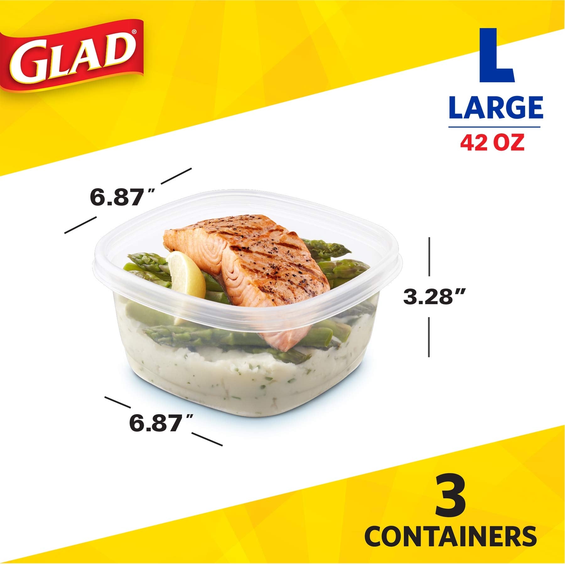 Glad Food Storage Containers, Deep Dish, 64 Ounce, 3 Count