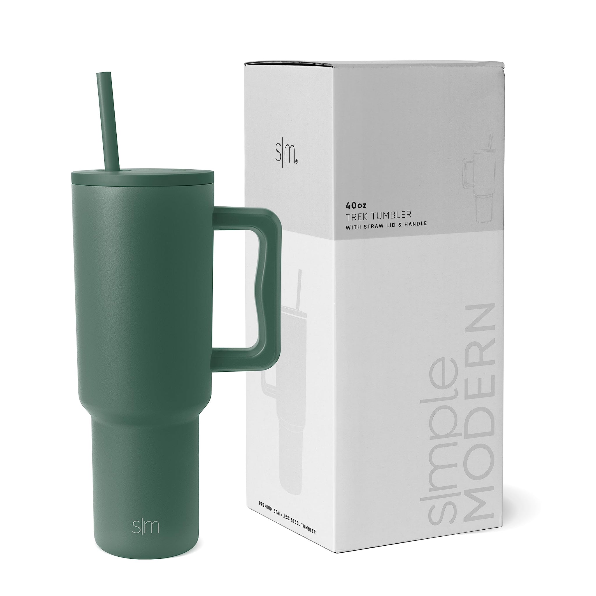 Simple Modern 40 oz Trek Tumbler with Handle and Straw Lid | Cup Holder Friendly Insulated Stainless Steel Travel Mug | Almond Birch