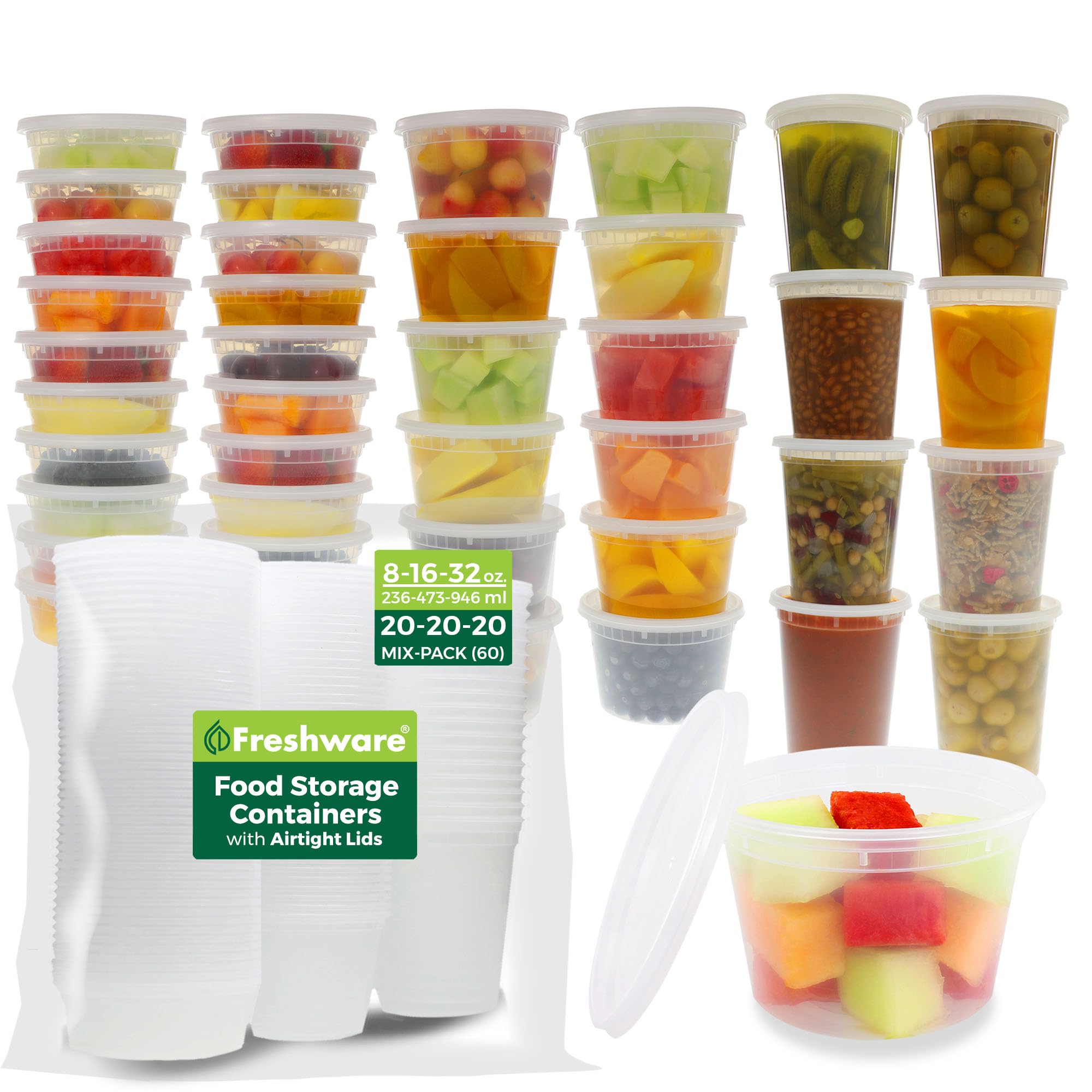 Freshware Food Storage Containers [50 Set] 16 oz Plastic Deli Containers with Lids, Slime, Soup, Meal Prep Containers | BPA Free | Stackable | Leakproof | Microwave/Dishwasher/Freezer Safe