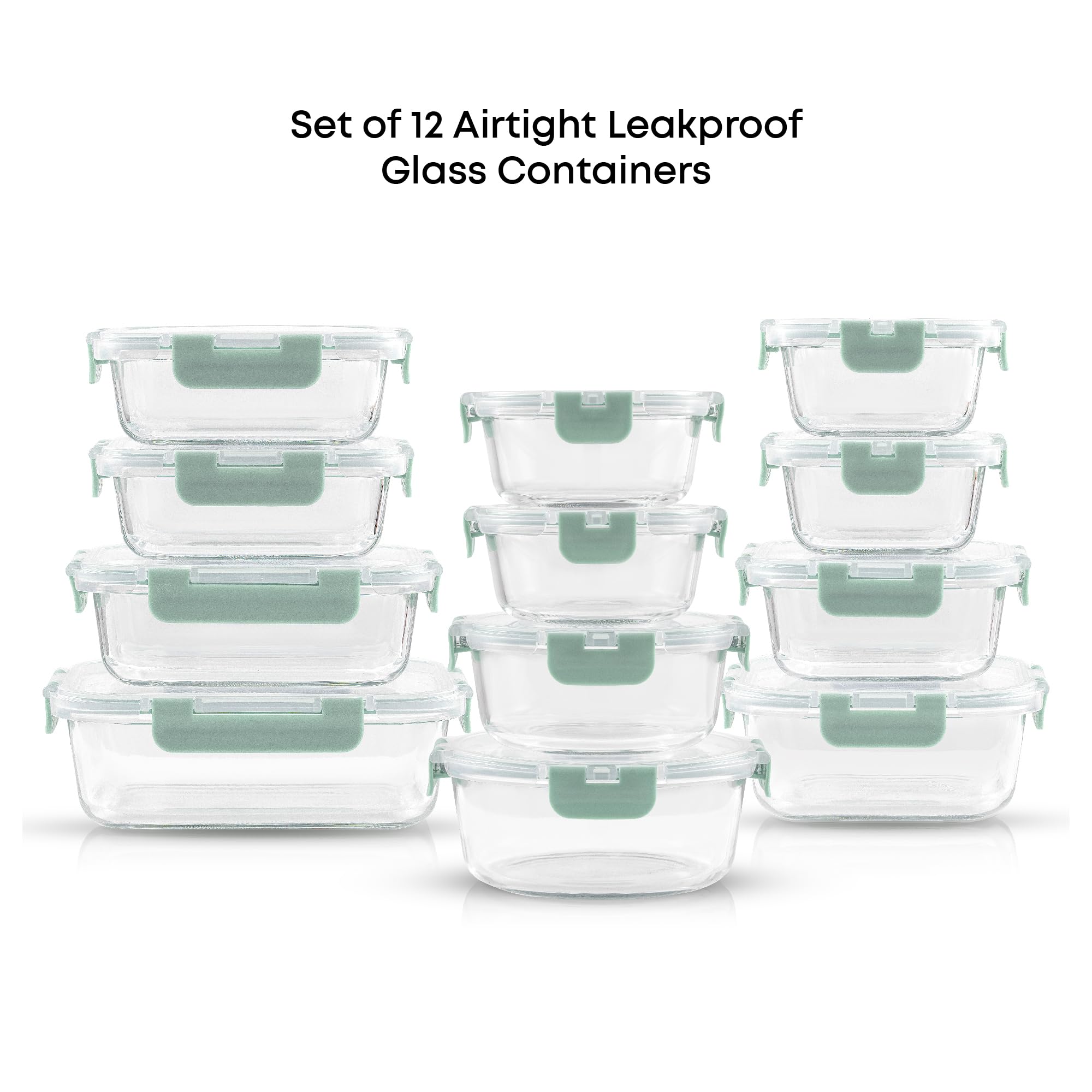 JoyJolt 24pc Borosilicate Glass Storage Containers with Lids | 12 Airtight/Freezer Safe Food Storage Containers for Pantry and Kitchen | Meal Prep Container for Lunch | Glass Tupperware Set