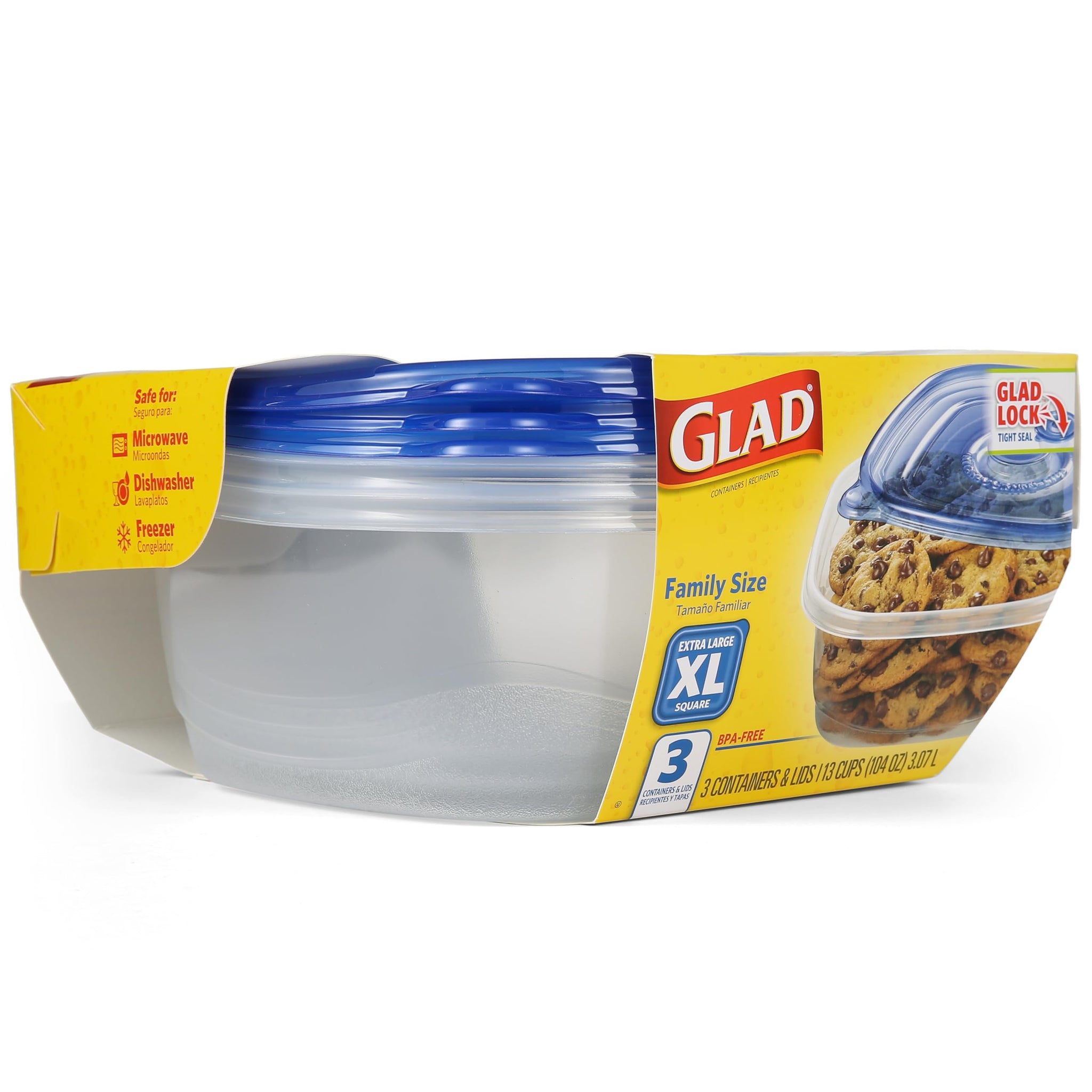 Glad Food Storage Containers, Deep Dish, 64 Ounce, 3 Count
