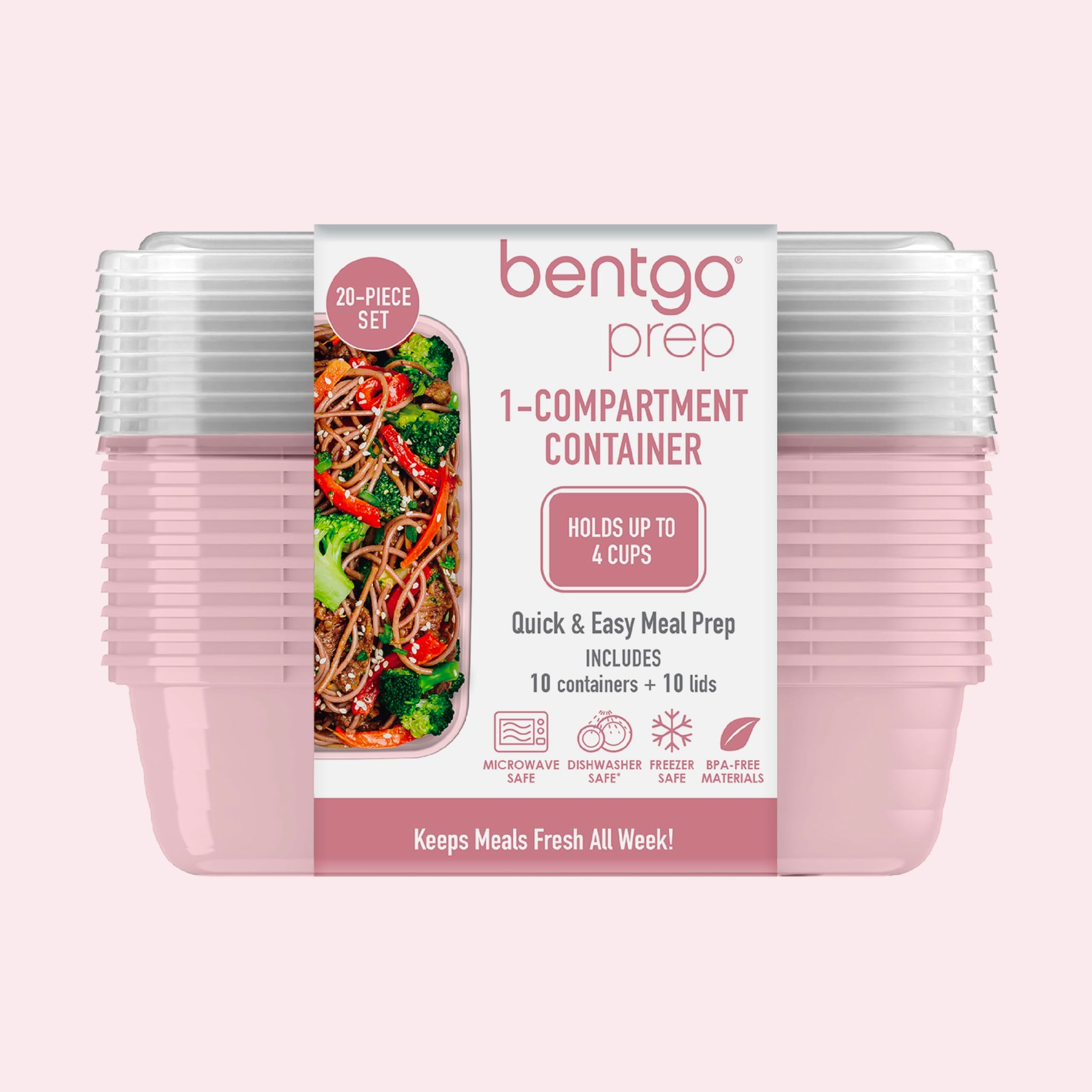 Bentgo 20-Piece Lightweight, Durable, Reusable BPA-Free 1-Compartment Containers - Microwave, Freezer, Dishwasher Safe - Mint