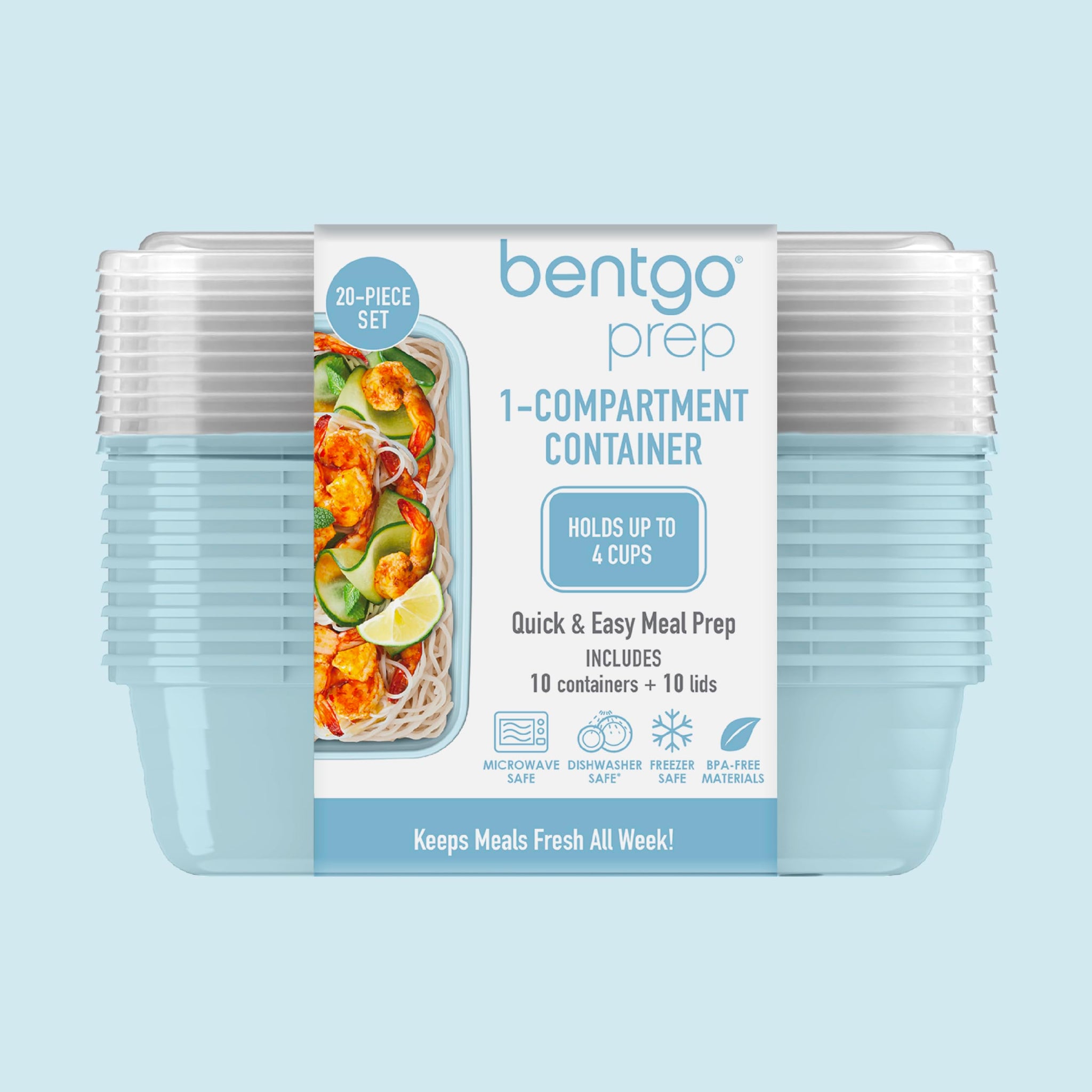 Bentgo 20-Piece Lightweight, Durable, Reusable BPA-Free 1-Compartment Containers - Microwave, Freezer, Dishwasher Safe - Mint