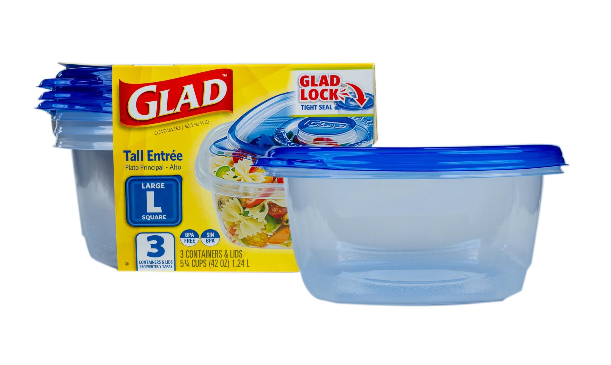 Glad Food Storage Containers, Deep Dish, 64 Ounce, 3 Count