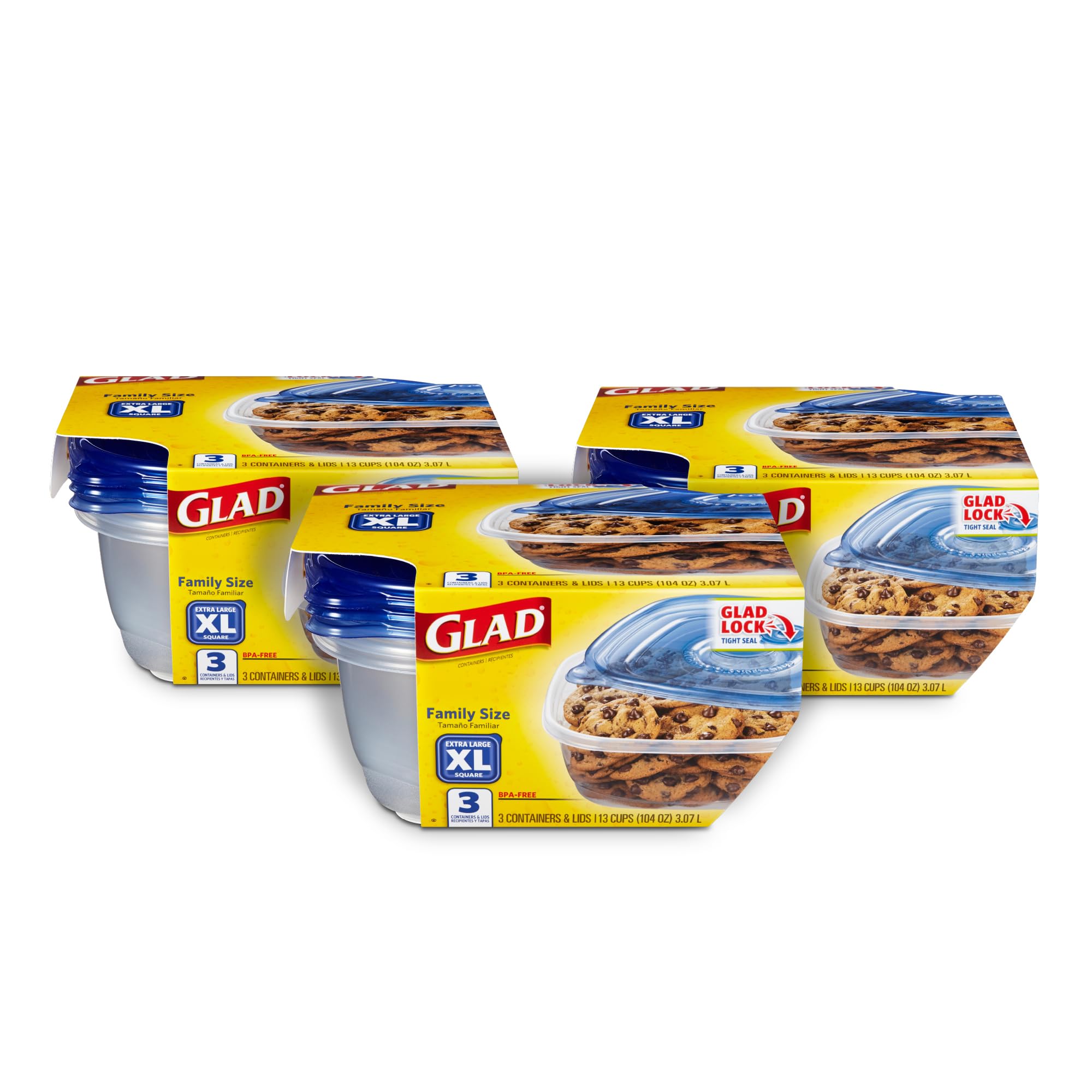 Glad Food Storage Containers, Deep Dish, 64 Ounce, 3 Count