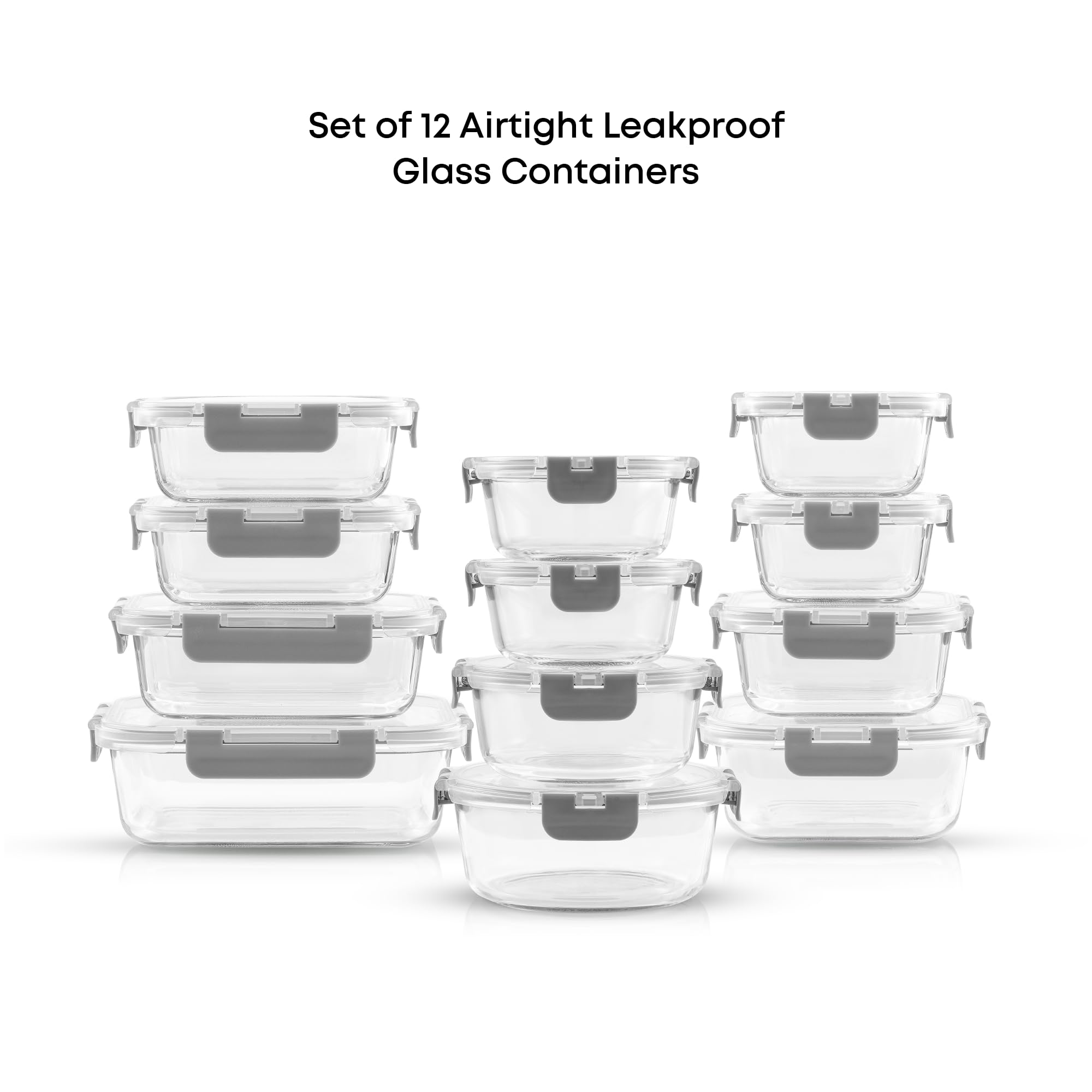 JoyJolt 24pc Borosilicate Glass Storage Containers with Lids | 12 Airtight/Freezer Safe Food Storage Containers for Pantry and Kitchen | Meal Prep Container for Lunch | Glass Tupperware Set