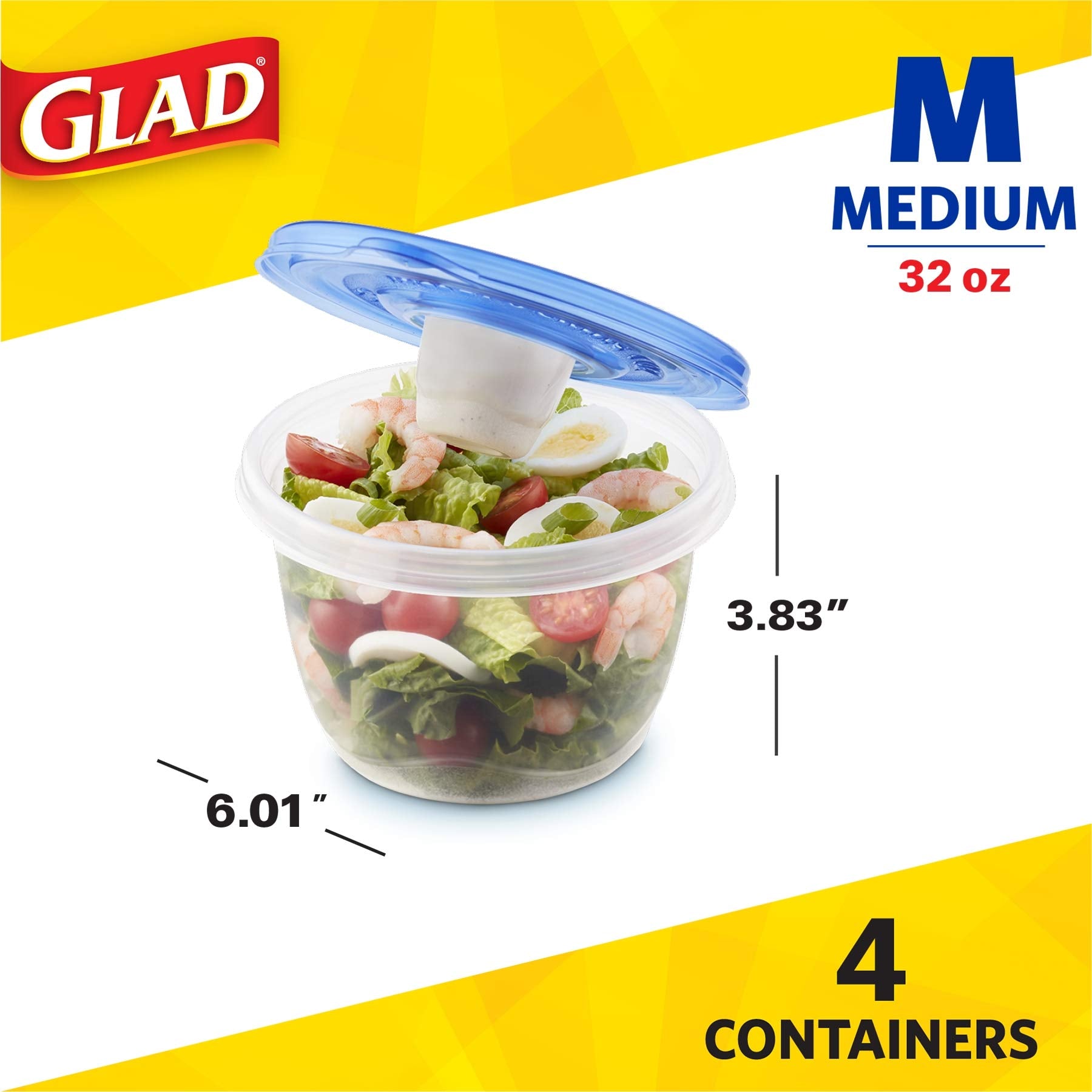 Glad Food Storage Containers, Deep Dish, 64 Ounce, 3 Count
