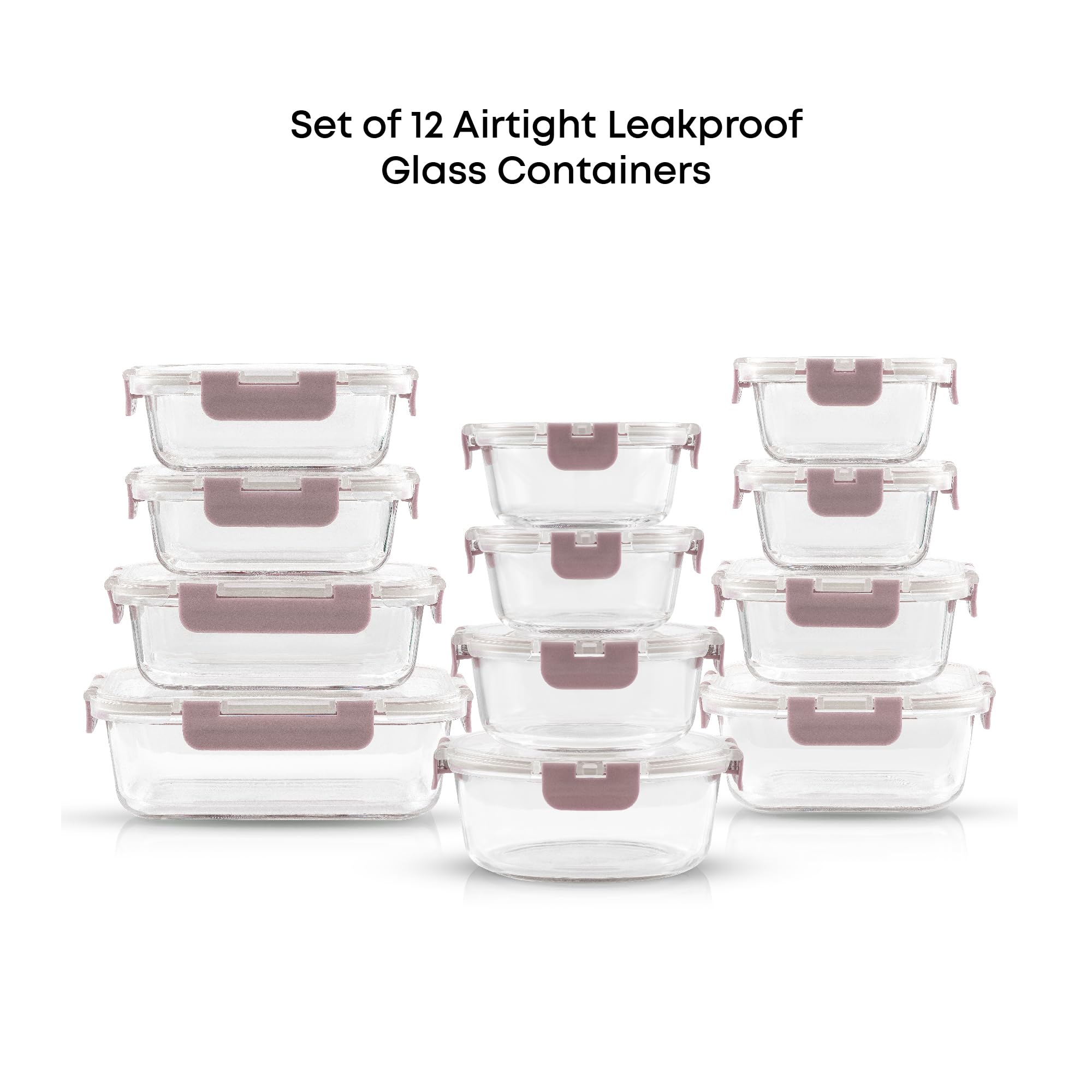 JoyJolt 24pc Borosilicate Glass Storage Containers with Lids | 12 Airtight/Freezer Safe Food Storage Containers for Pantry and Kitchen | Meal Prep Container for Lunch | Glass Tupperware Set