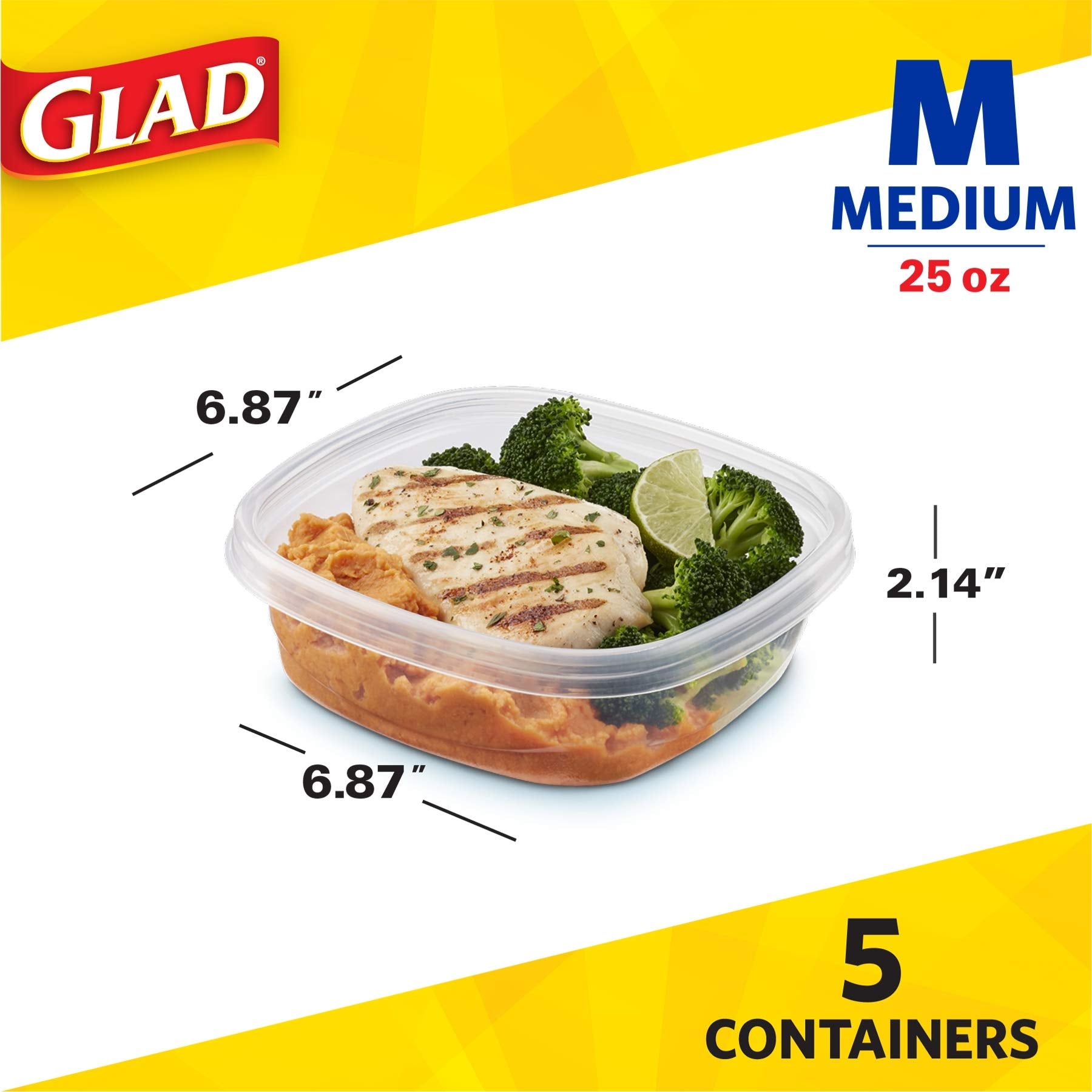Glad Food Storage Containers, Deep Dish, 64 Ounce, 3 Count