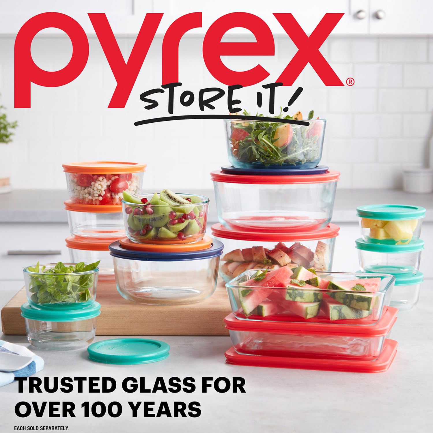 Pyrex Simply Store (12-Pack) Glass Food Storage Containers Set, (1, 2, & 3 Cup) Meal Prep Containers With BPA-Free Lids, Dishwasher & Microwave Safe