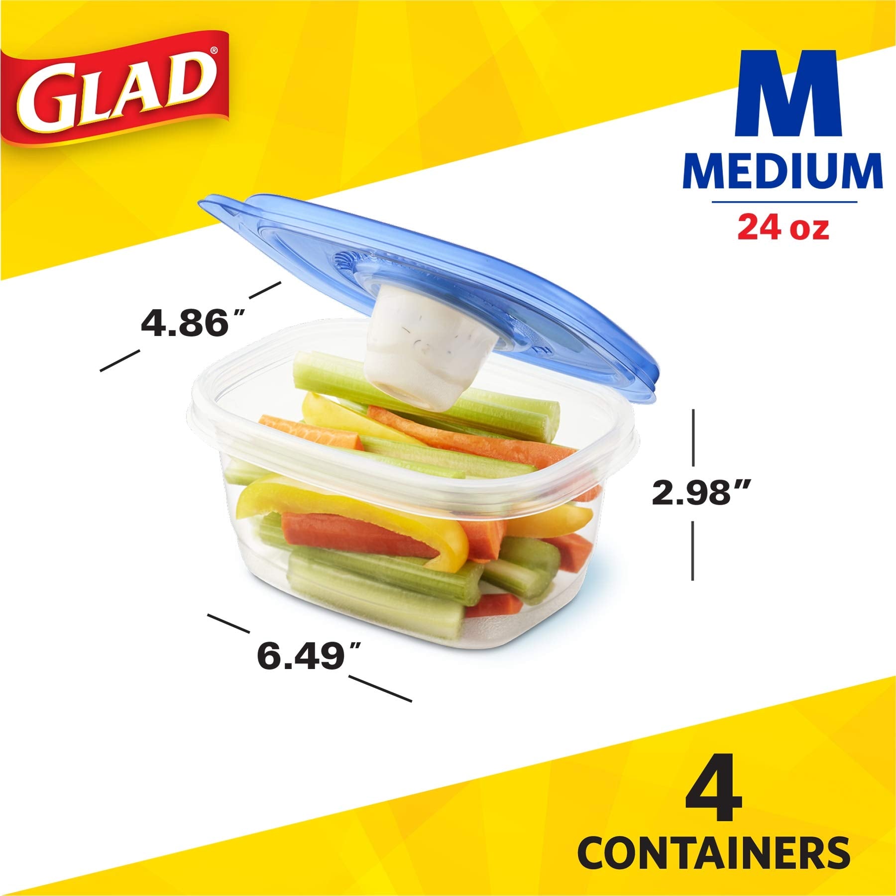 Glad Food Storage Containers, Deep Dish, 64 Ounce, 3 Count