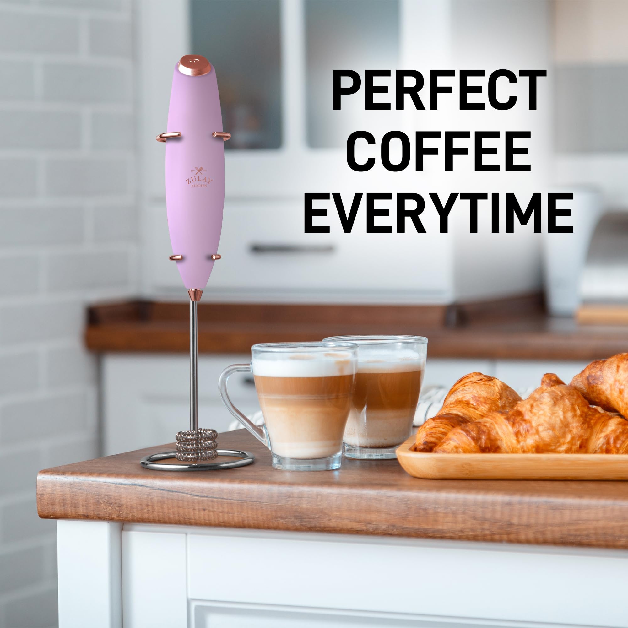 Zulay Kitchen Powerful Milk Frother Wand With 2 Duracell Batteries - Ultra Fast Handheld Drink Mixer - Electric Whisk Foam Maker for Coffee, Lattes, Cappuccino, Matcha, Hot Chocolate & Creamer - Black