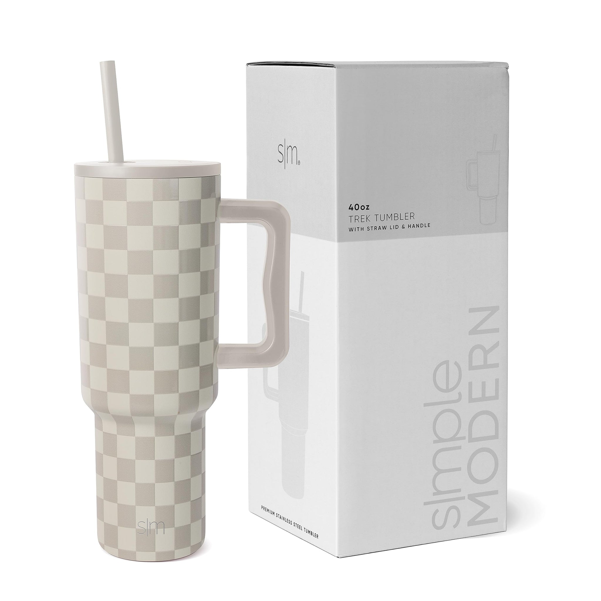Simple Modern 40 oz Trek Tumbler with Handle and Straw Lid | Cup Holder Friendly Insulated Stainless Steel Travel Mug | Almond Birch